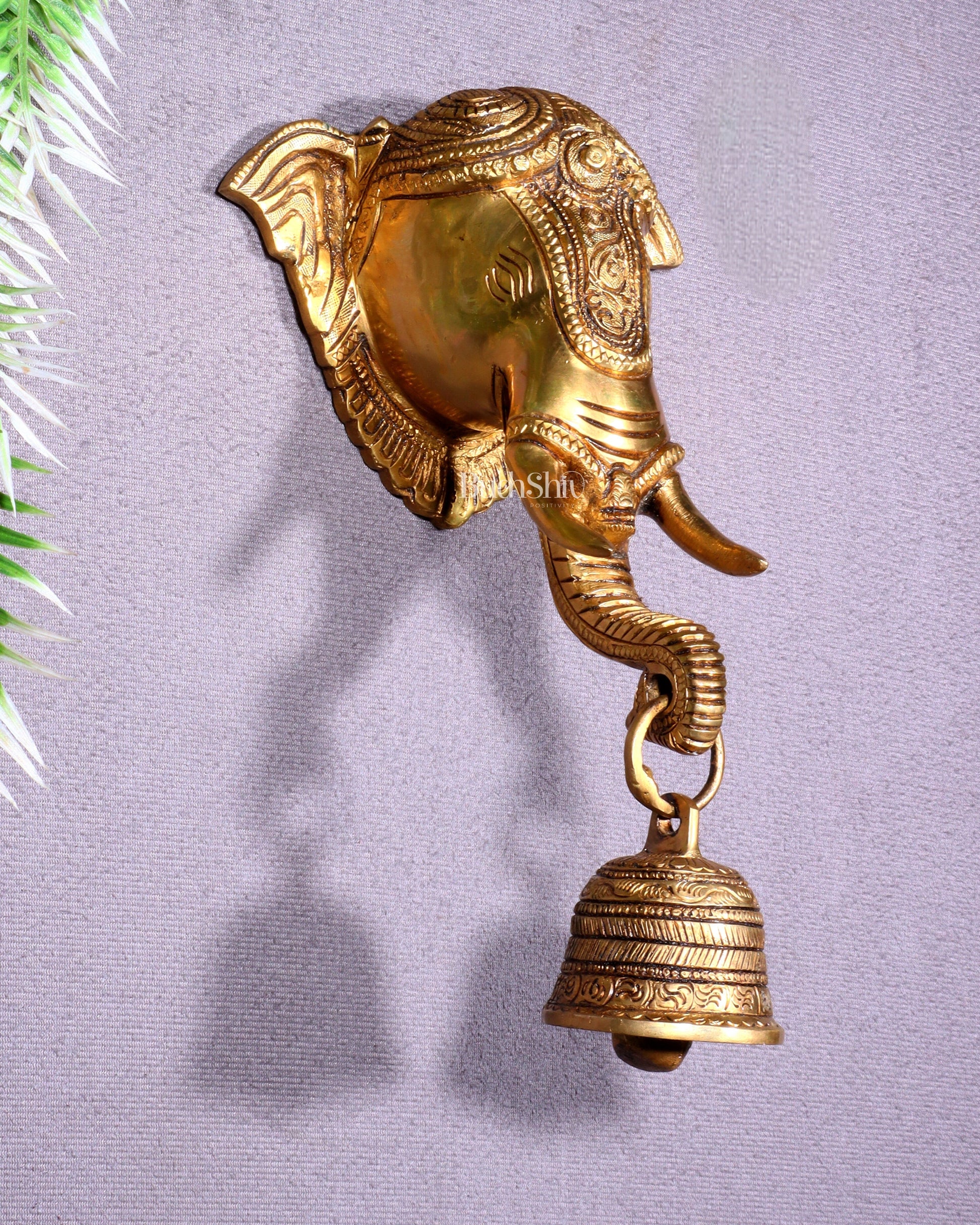 Pure Brass Elephant Face with Bell Wall Hanging 10.6" – Sama Homes - Eco-friendly - Sama Homes
