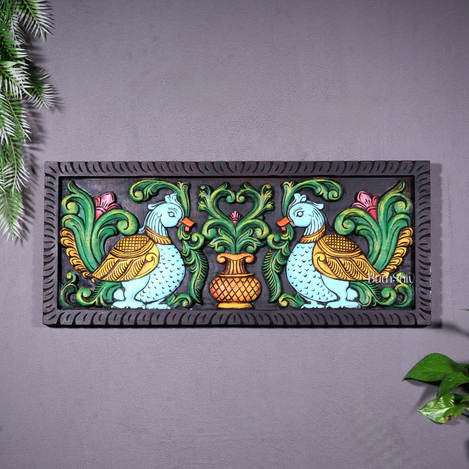 Premium Wood Annam Pakshmi Wall Hanging Panel – Hand-Painted 24 inch wide - Sama Homes Idol - Brass Sculpture - Eco-friendly - Sama Homes