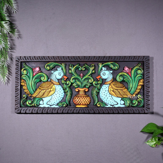 Premium Wood Annam Pakshmi Wall Hanging Panel – Hand-Painted 24 inch wide - Sama Homes Idol - Brass Sculpture