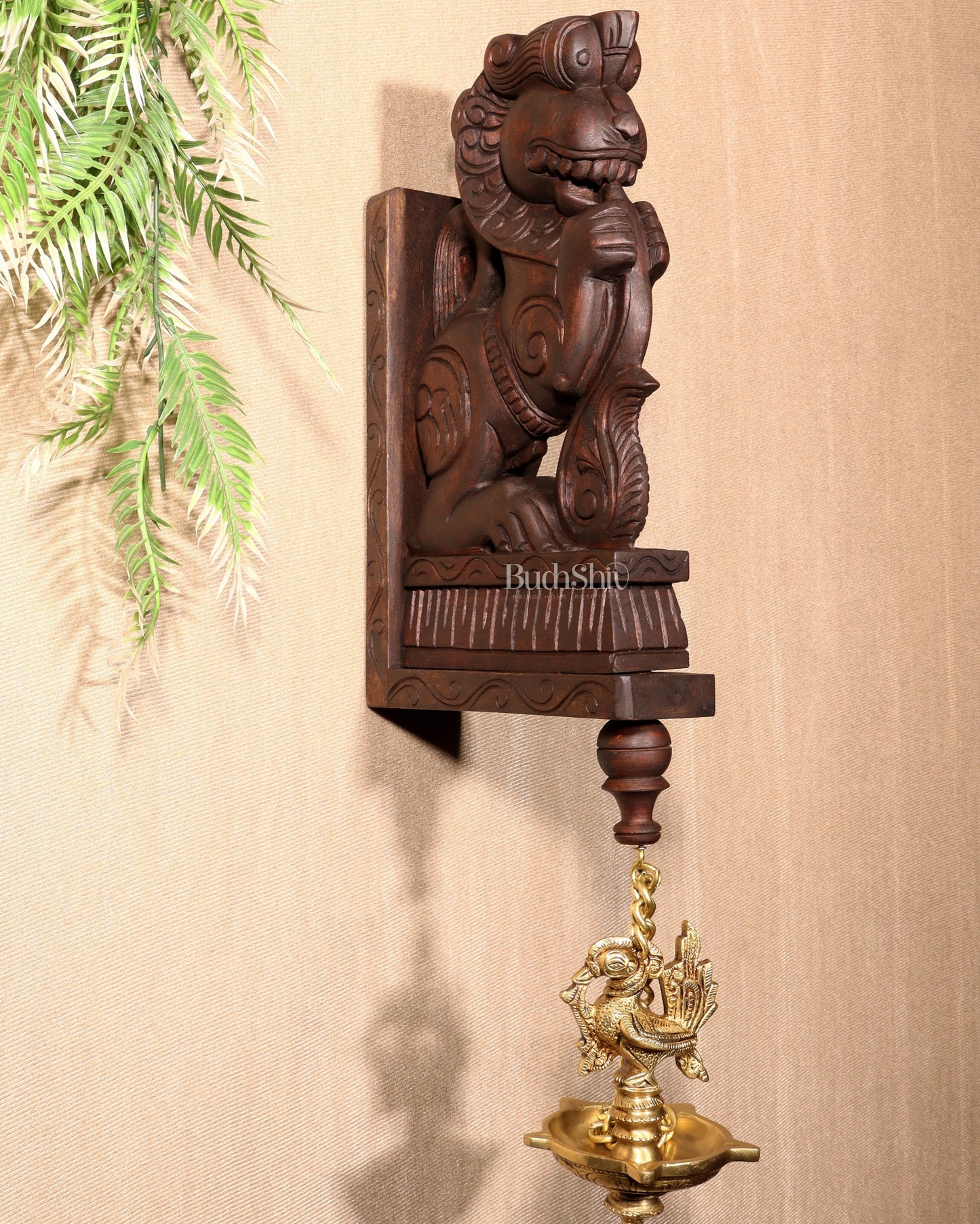 Yazhi (Yali) Wooden Wall Bracket – Handcrafted 16" - Sama Homes Idol - Brass Sculpture