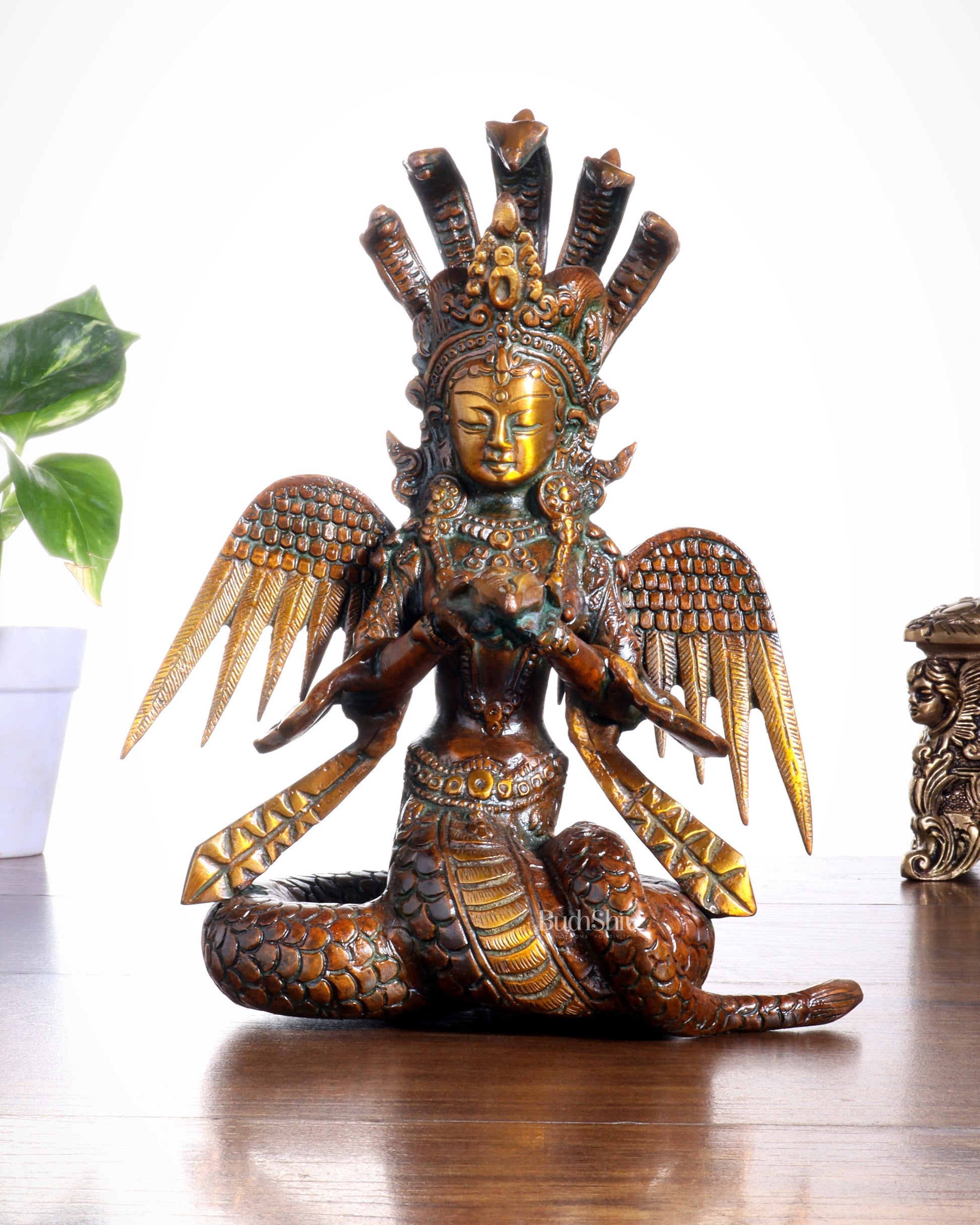 Pure Brass Naga Kanya Idol – Chola Tone Finish 8.5" - Sama Homes Idol - Brass Sculpture - Eco-friendly - Sama Homes