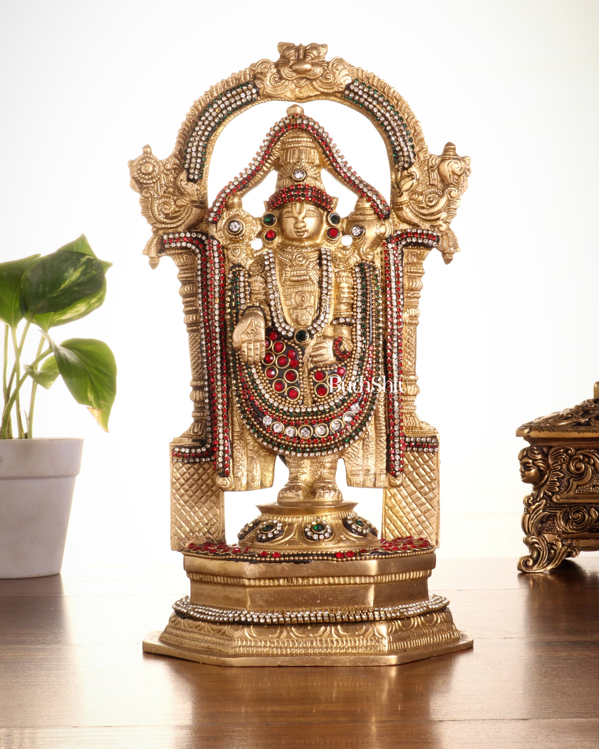 Pure Brass Lord Tirupati Balaji Statue | Height: 12 inch jewellers stonework - Sama Homes Idol - Brass Sculpture - Eco-friendly - Sama Homes