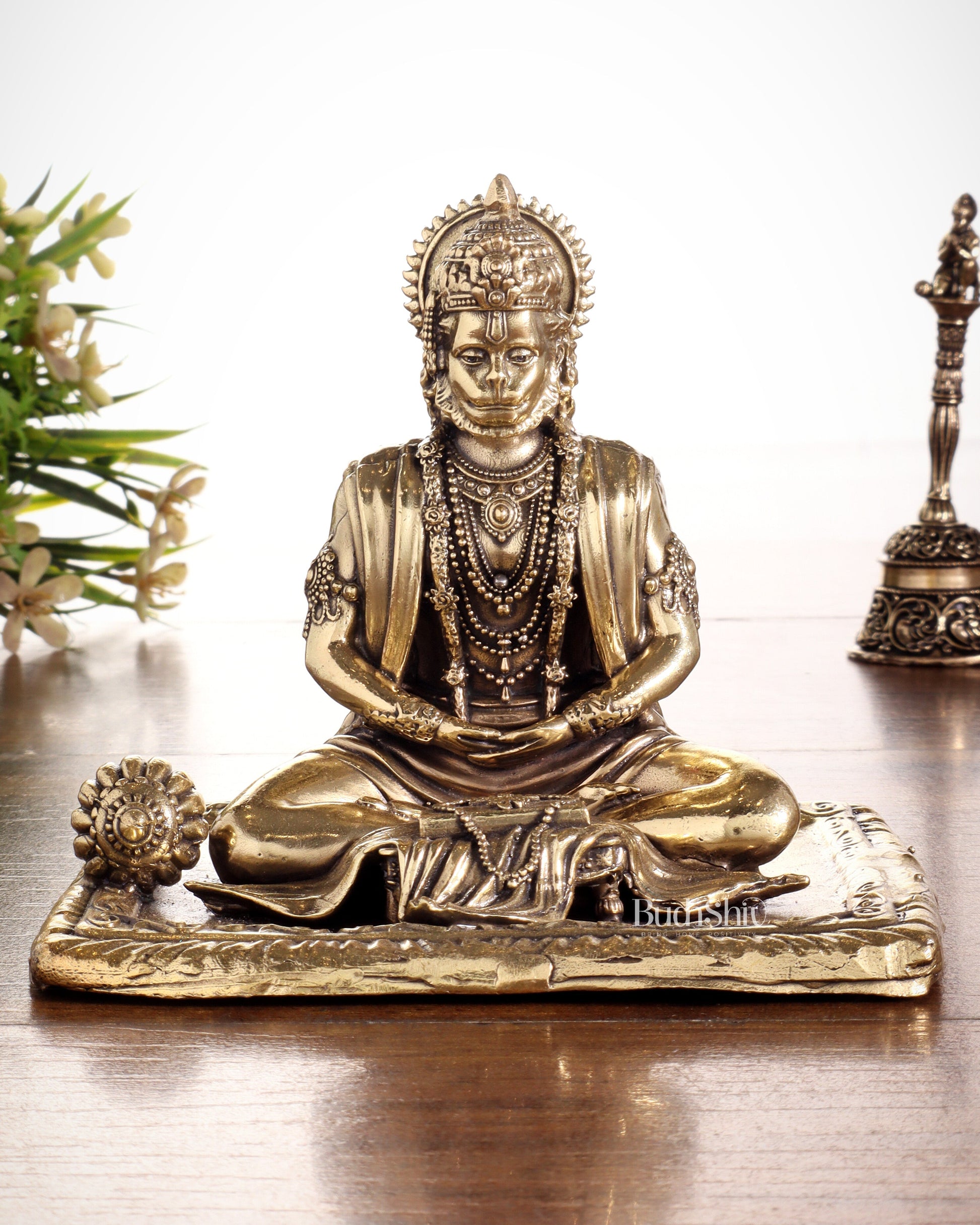 Pure Brass Superfine Meditation Hanuman Idol - Intricately Carved - 4" Tall - Sama Homes Idol - Brass Sculpture - Eco-friendly - Sama Homes