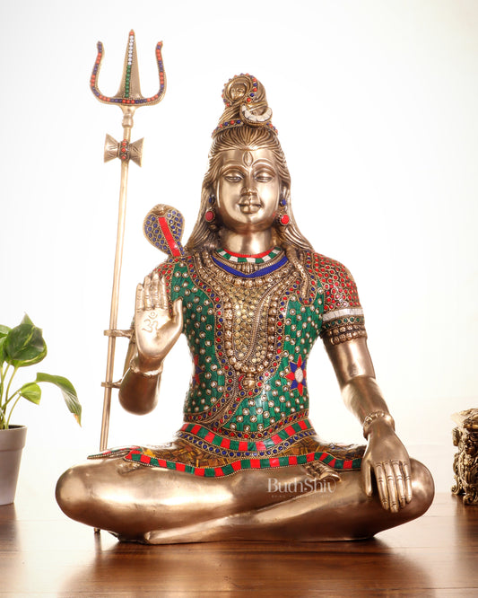 Pure Brass Lord Shiva Statue – Mahadev Idol in Blessing Posture 20" - Sama Homes Idol - Brass Sculpture