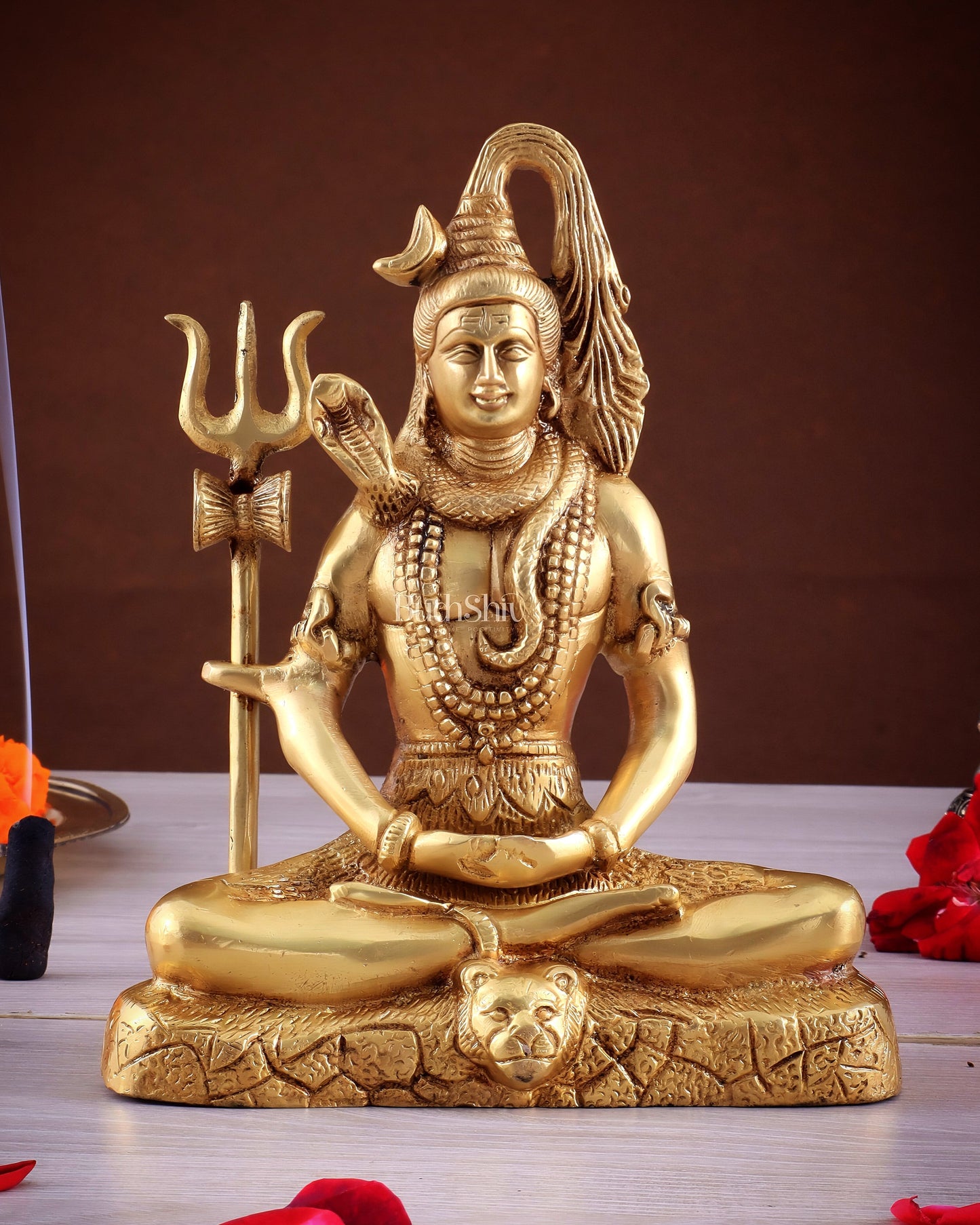 Brass Lord Shiva in Meditation Statue 8" | 100% Certified Copper & Brass - Sama Homes Idol - Brass Sculpture