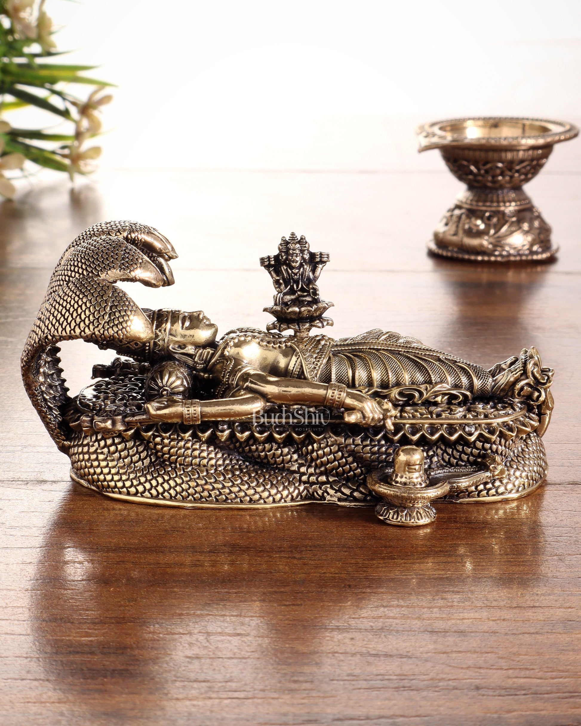 Pure Brass Padmanabhan Swamy Idol with Brahma & Shiva Lingam 4" - Sama Homes Idol - Brass Sculpture - Eco-friendly - Sama Homes