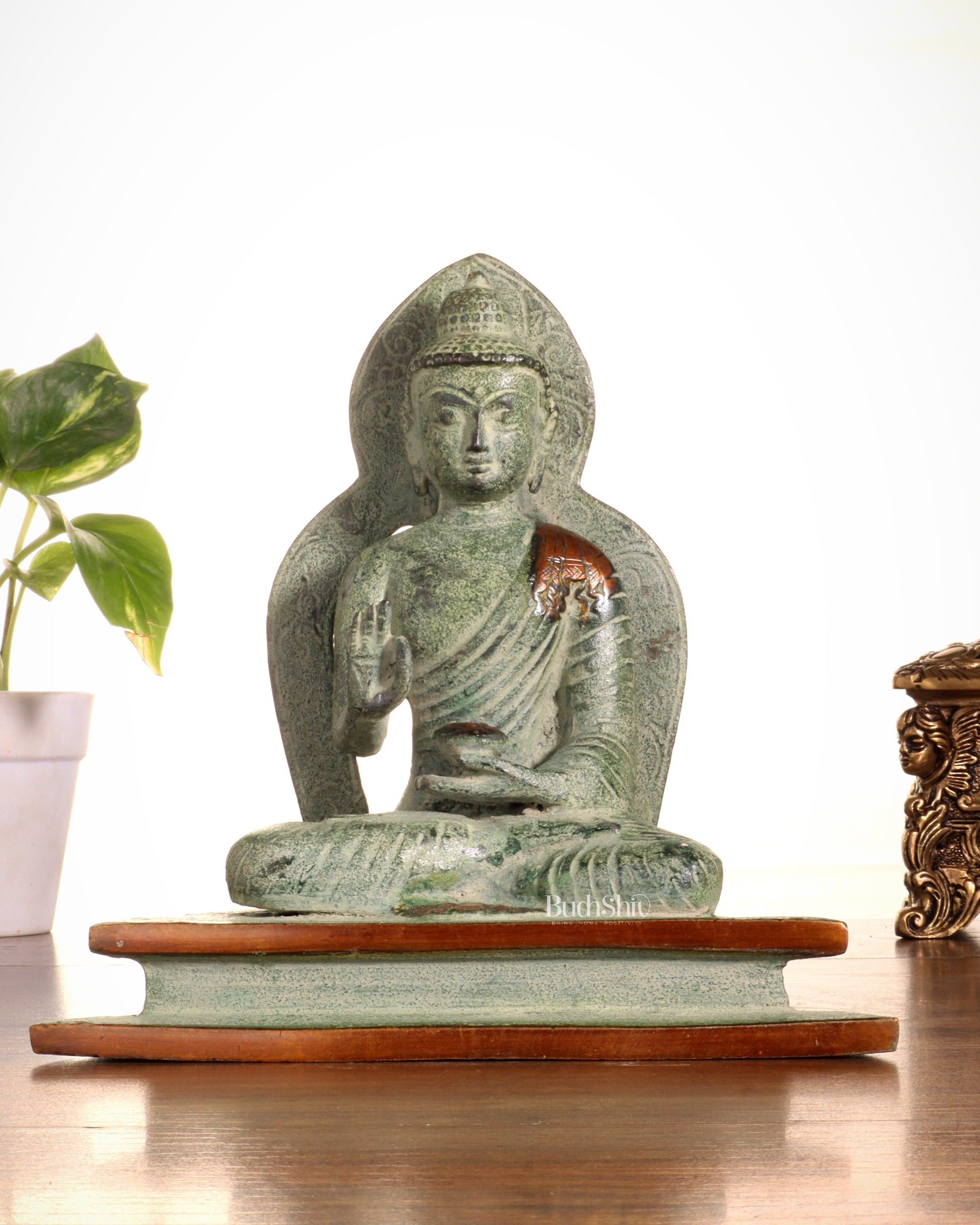 Pure Brass Buddha Statue – Sand Finish Patina 7.7" - Sama Homes Idol - Brass Sculpture - Eco-friendly - Sama Homes