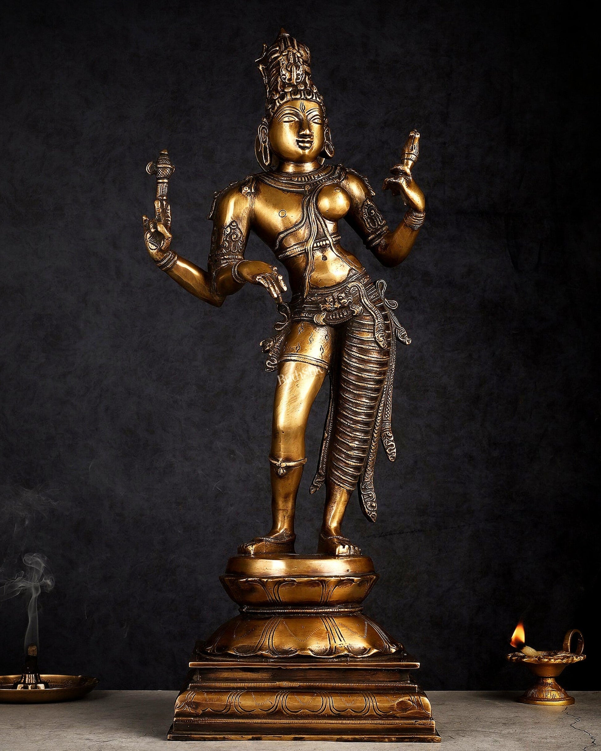 Brass Ardhanarishwara statue 23" | 100% Certified Copper & Brass - Sama Homes Idol - Brass Sculpture - Eco-friendly - Sama Homes