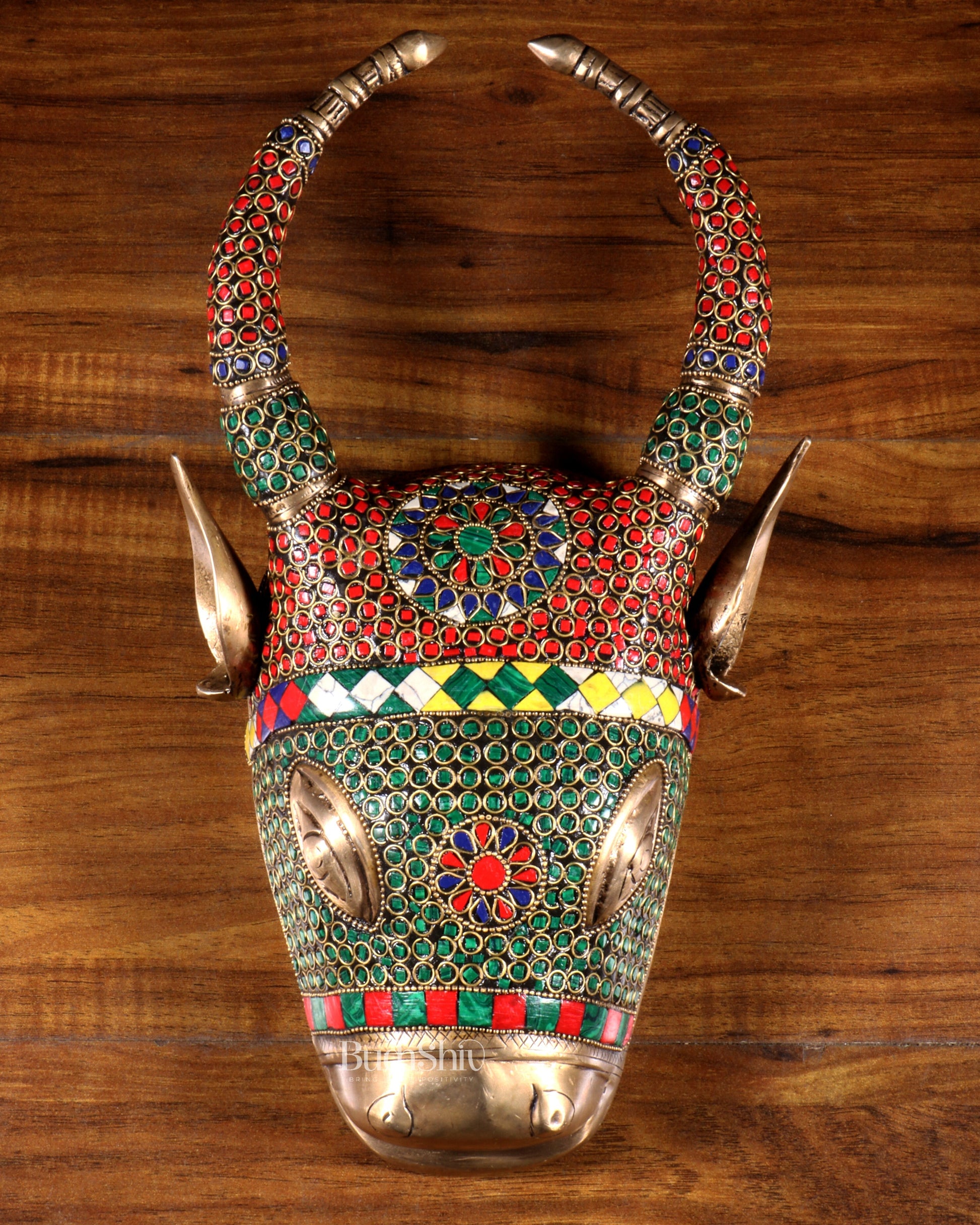 Brass Cow Head Wall Hanging – stonework 12" | 100% Certified Copper & Brass - Sama Homes Idol - Brass Sculpture - Eco-friendly - Sama Homes