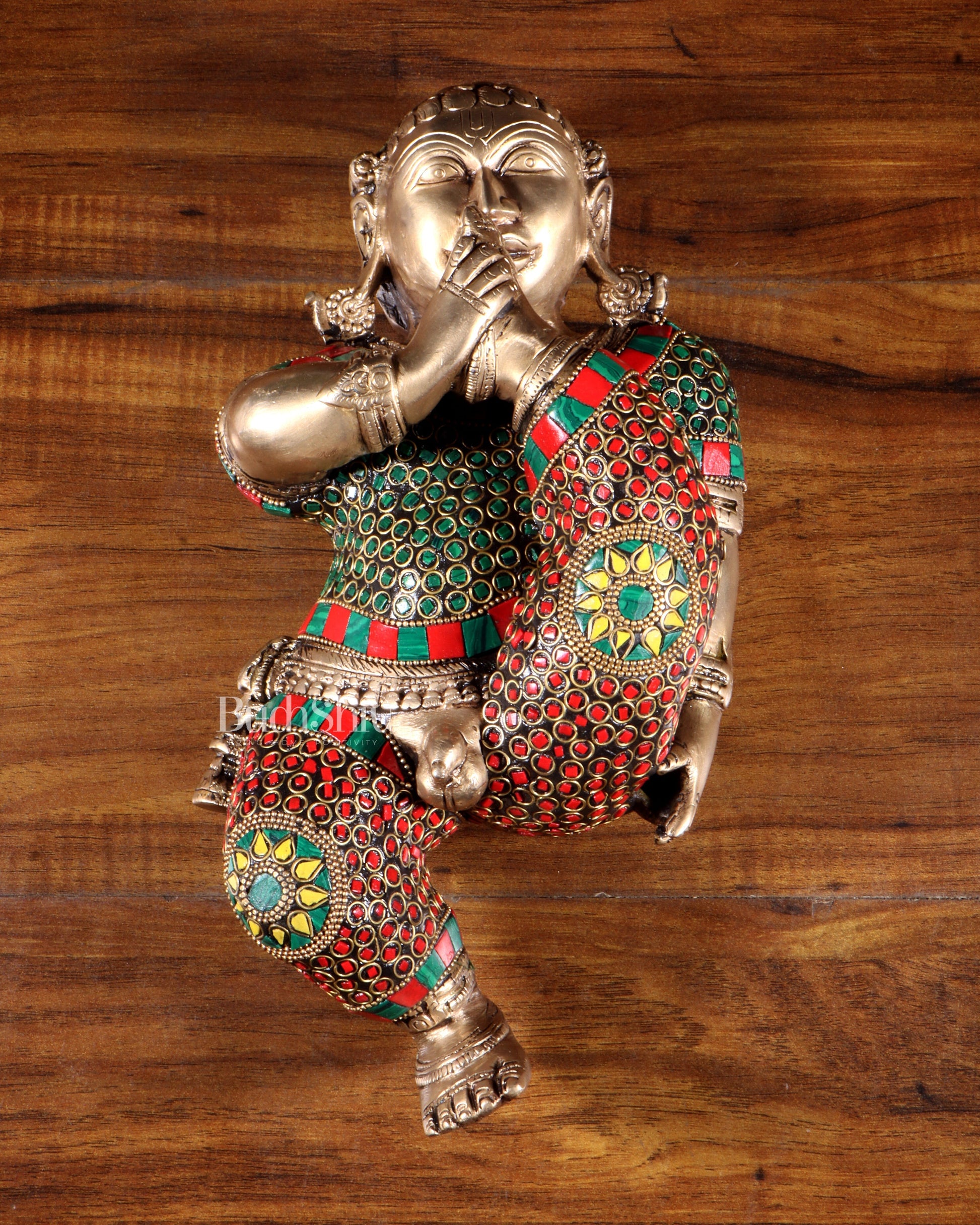 Pure Brass Wall Hanging Baby Krishna Statue with stonework - Sama Homes Idol - Brass Sculpture - Eco-friendly - Sama Homes