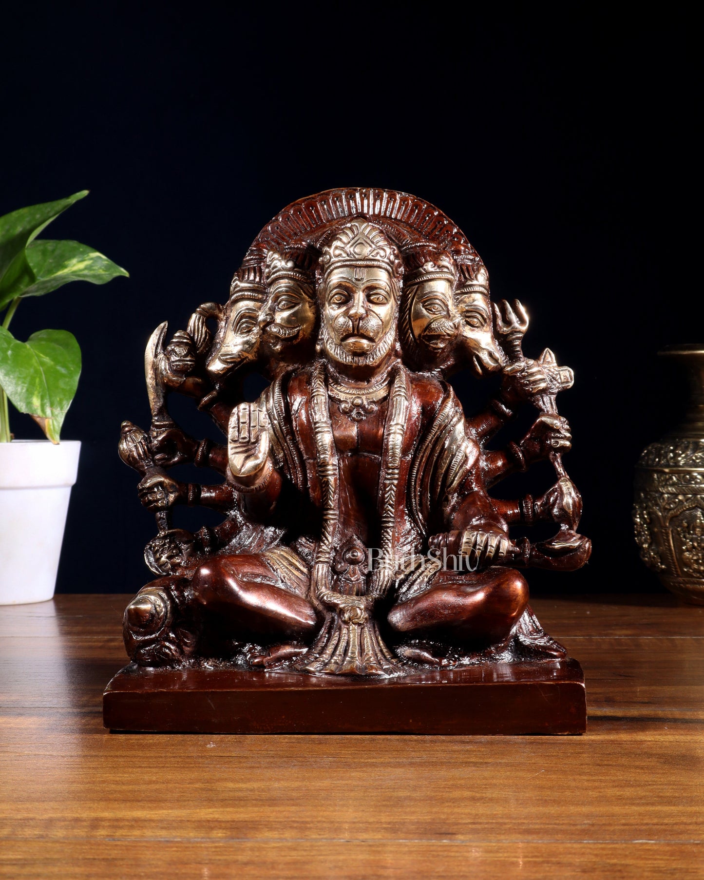 Pure Brass Panchmukhi Hanuman Statue – Dual Tone Finish 7.5 Inch - Sama Homes Idol - Brass Sculpture