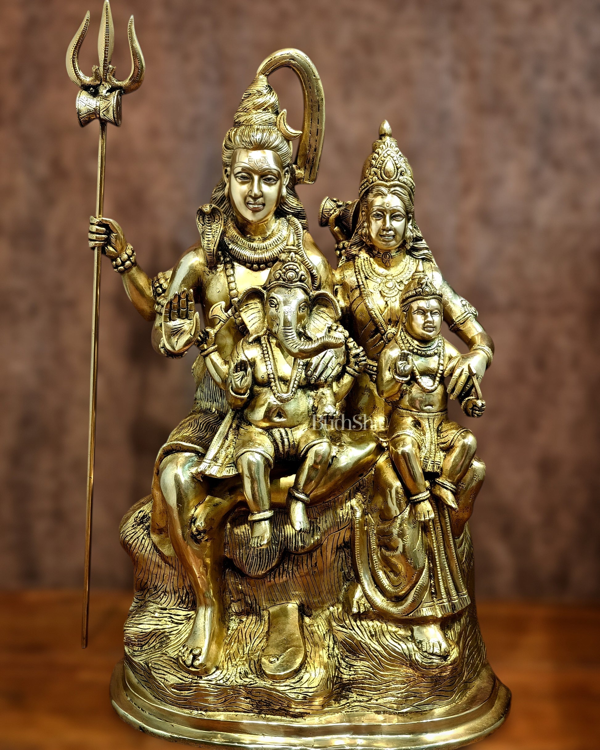 Pure Brass Shiva Parivar Statue - 28" large size - Sama Homes Idol - Brass Sculpture - Eco-friendly - Sama Homes