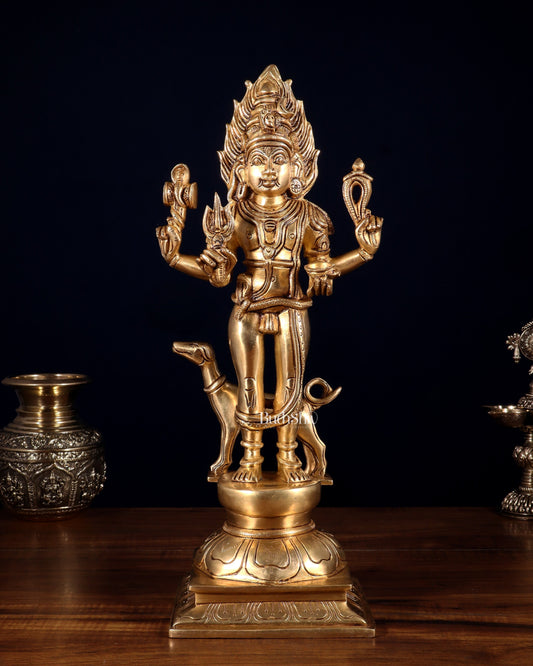 Pure Brass Kaal Bhairava Idol – 15 Inch | Fierce Form of Lord Shiva for Protection & Power - Sama Homes Idol - Brass Sculpture