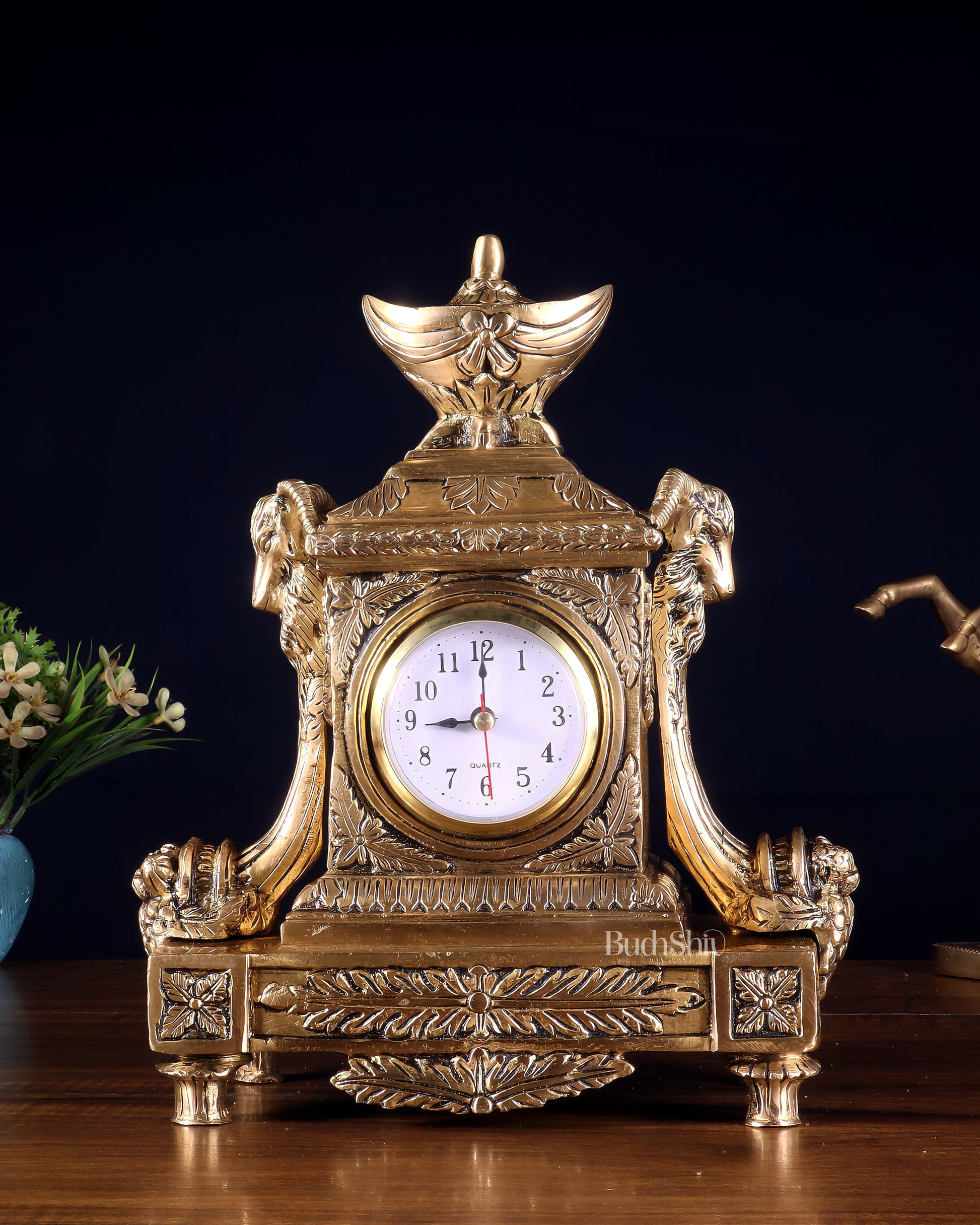 Vintage Brass Victorian Table Clock 10.2 inch - Sama Homes Idol - Brass Sculpture - Eco-friendly - Sama Homes