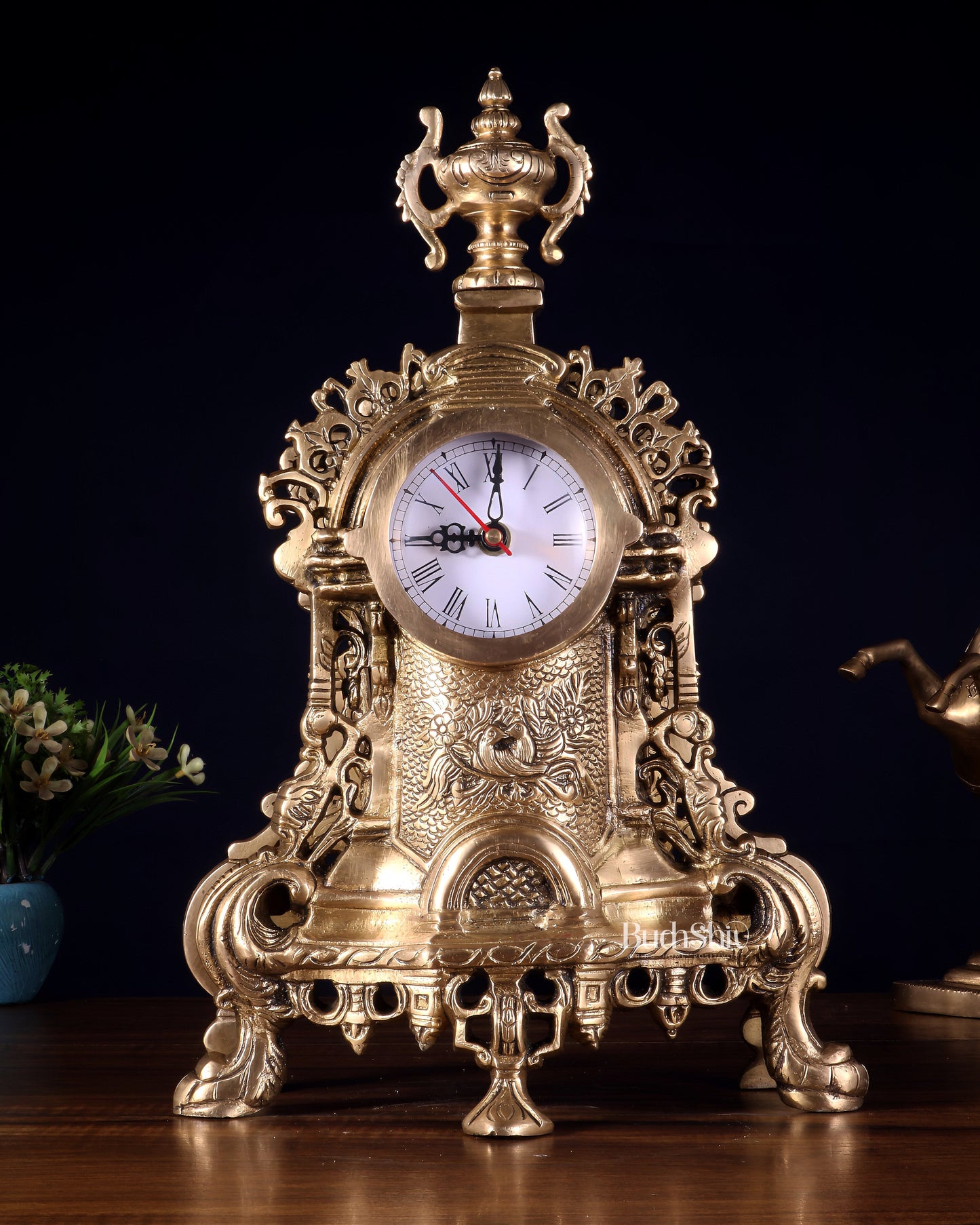Vintage Brass Victorian Table Clock | 14” - Sama Homes Idol - Brass Sculpture