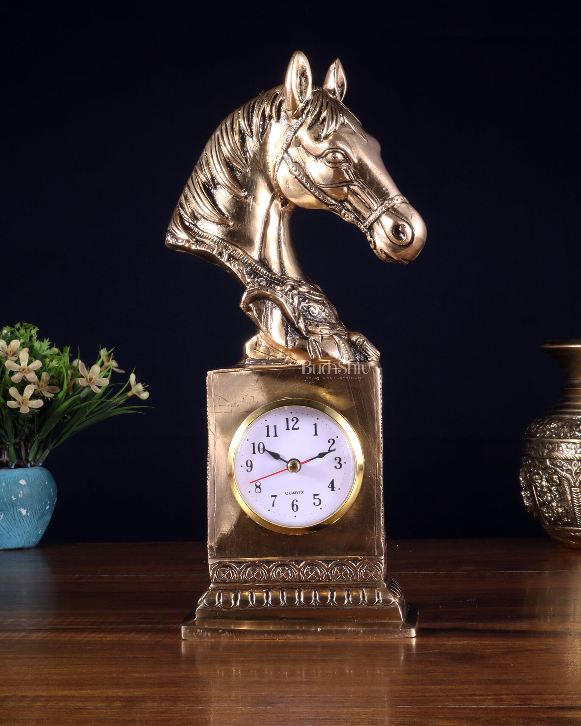 Vintage Brass Horse Head Table Clock | 11" - Eco-friendly - Sama Homes