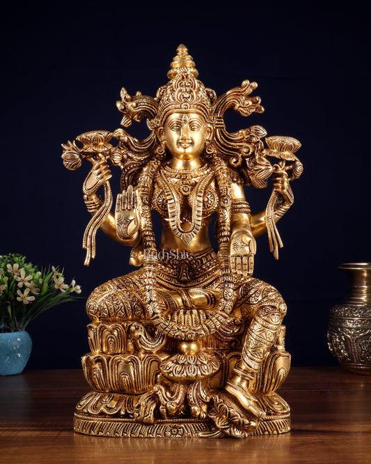 Brass Superfine Goddess Lakshmi Idol | 15 Inch enhanced carvings - Sama Homes Idol - Brass Sculpture