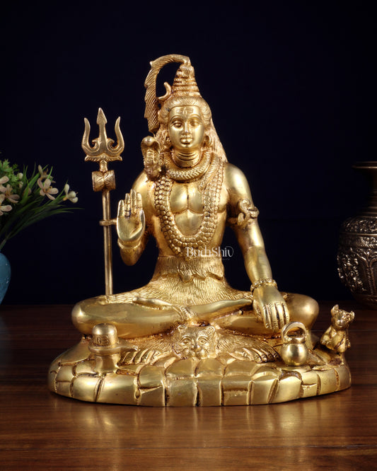 Pure Brass Lord Shiva Statue | 9 Inch - Sama Homes Idol - Brass Sculpture