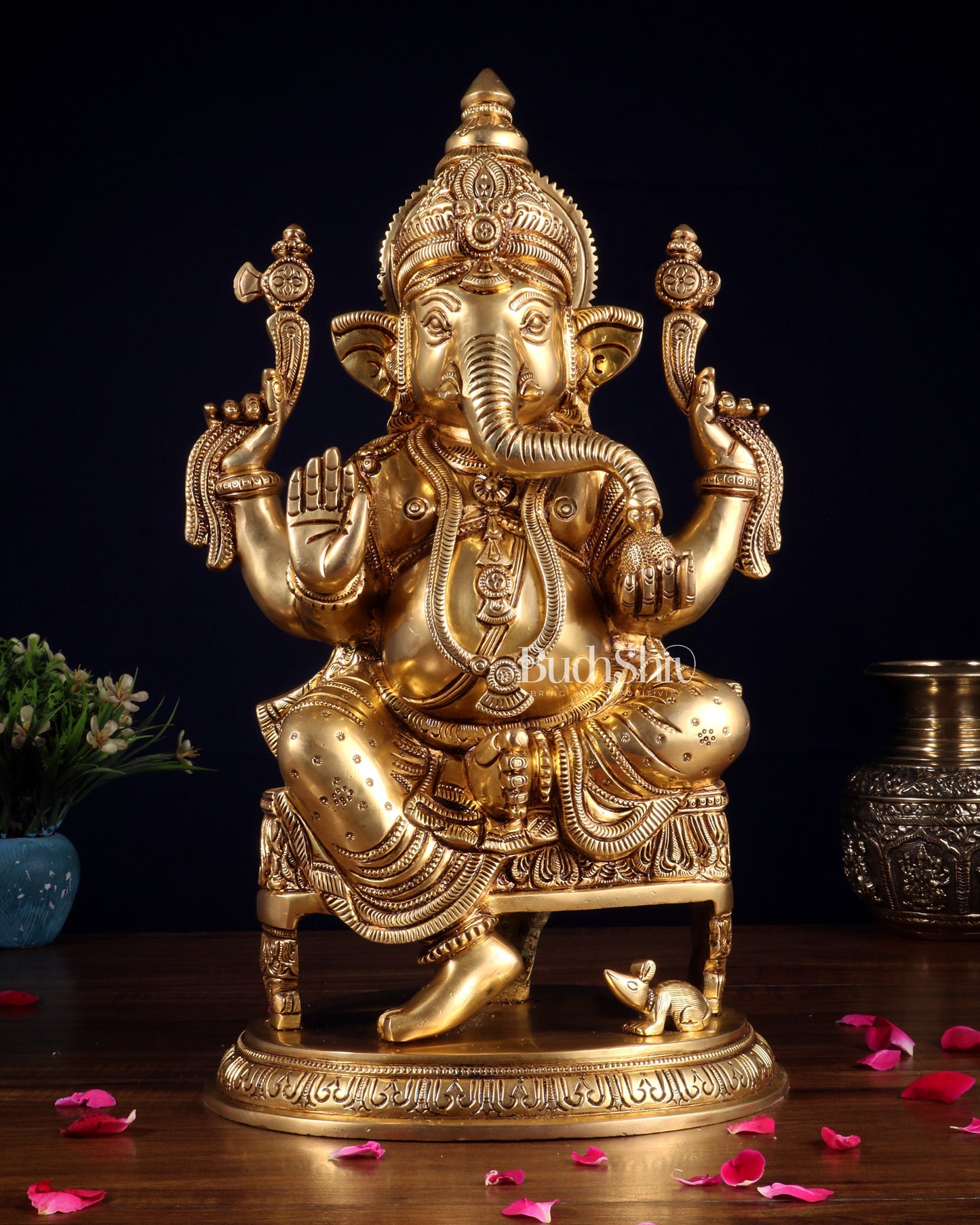 Brass Superfine Lord Ganesha Statue - 15.5" - Sama Homes Idol - Brass Sculpture