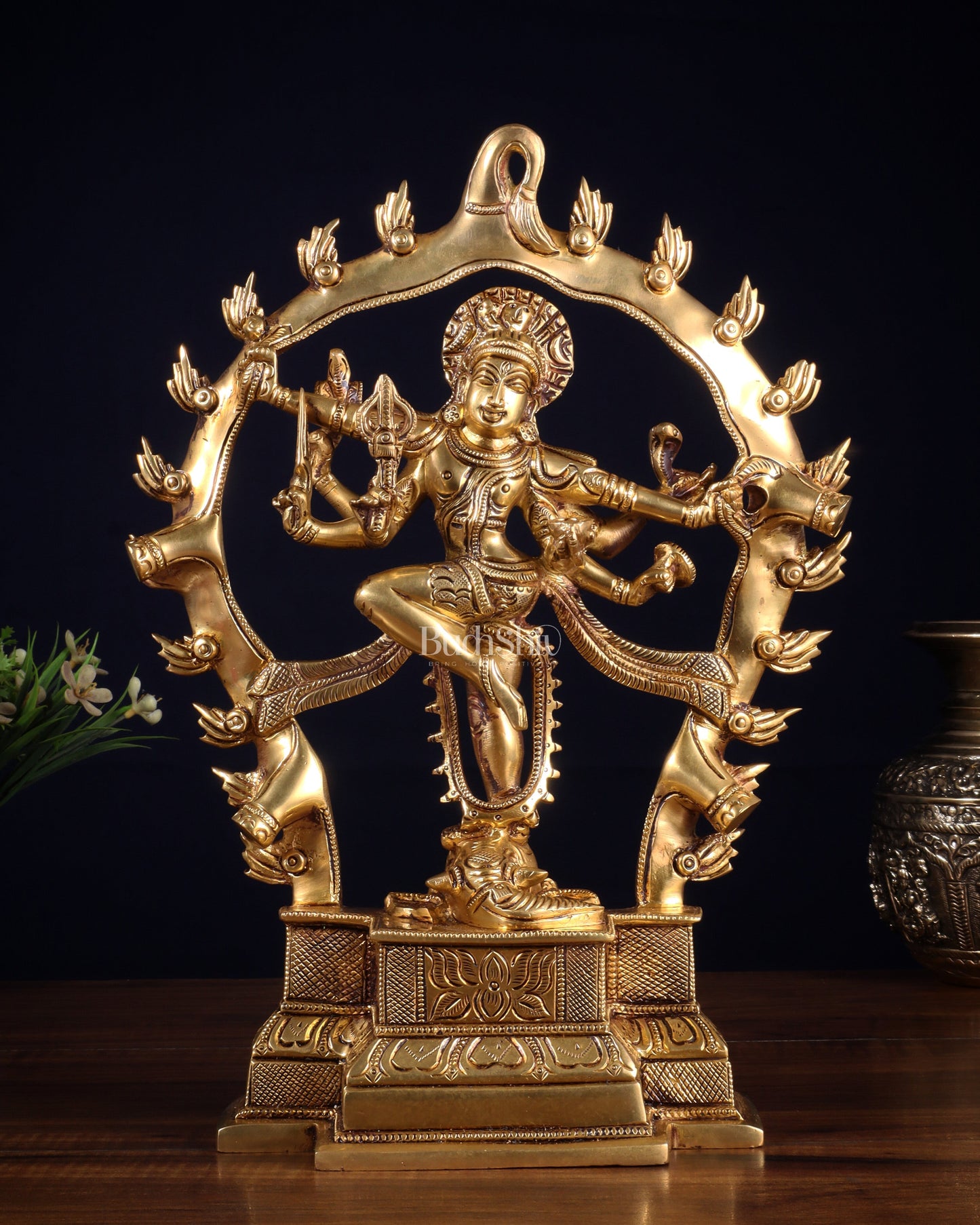 Pure Brass Superfine Shiva Gaja Samhara Murthy 12 inch - Sama Homes Idol - Brass Sculpture