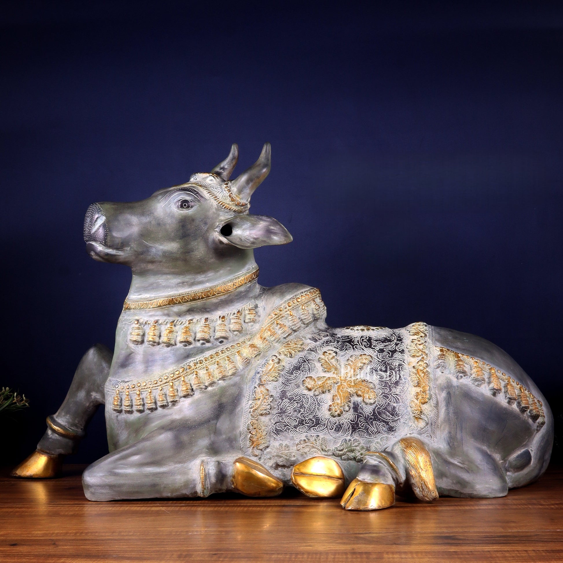 Brass Antique Large Nandi Sculpture | SAMA Homes 33" | 100% Certified Copper & Brass - Sama Homes Idol - Brass Sculpture - Eco-friendly - Sama Homes