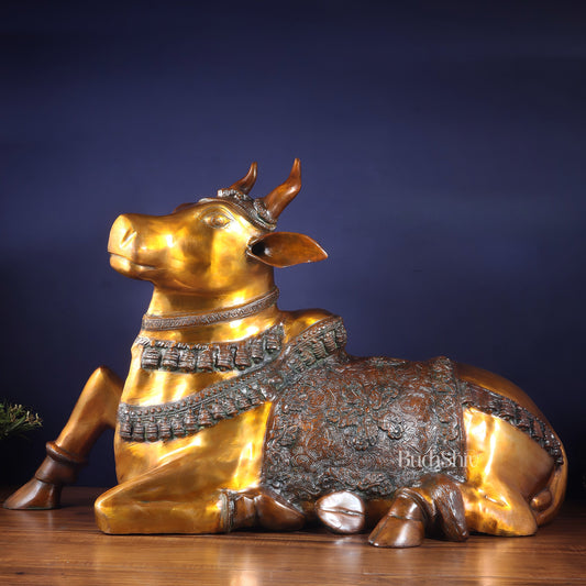 Brass Large Nandi Sculpture | SAMA Homes 33" radiant gold | 100% Certified Copper & Brass - Sama Homes Idol - Brass Sculpture