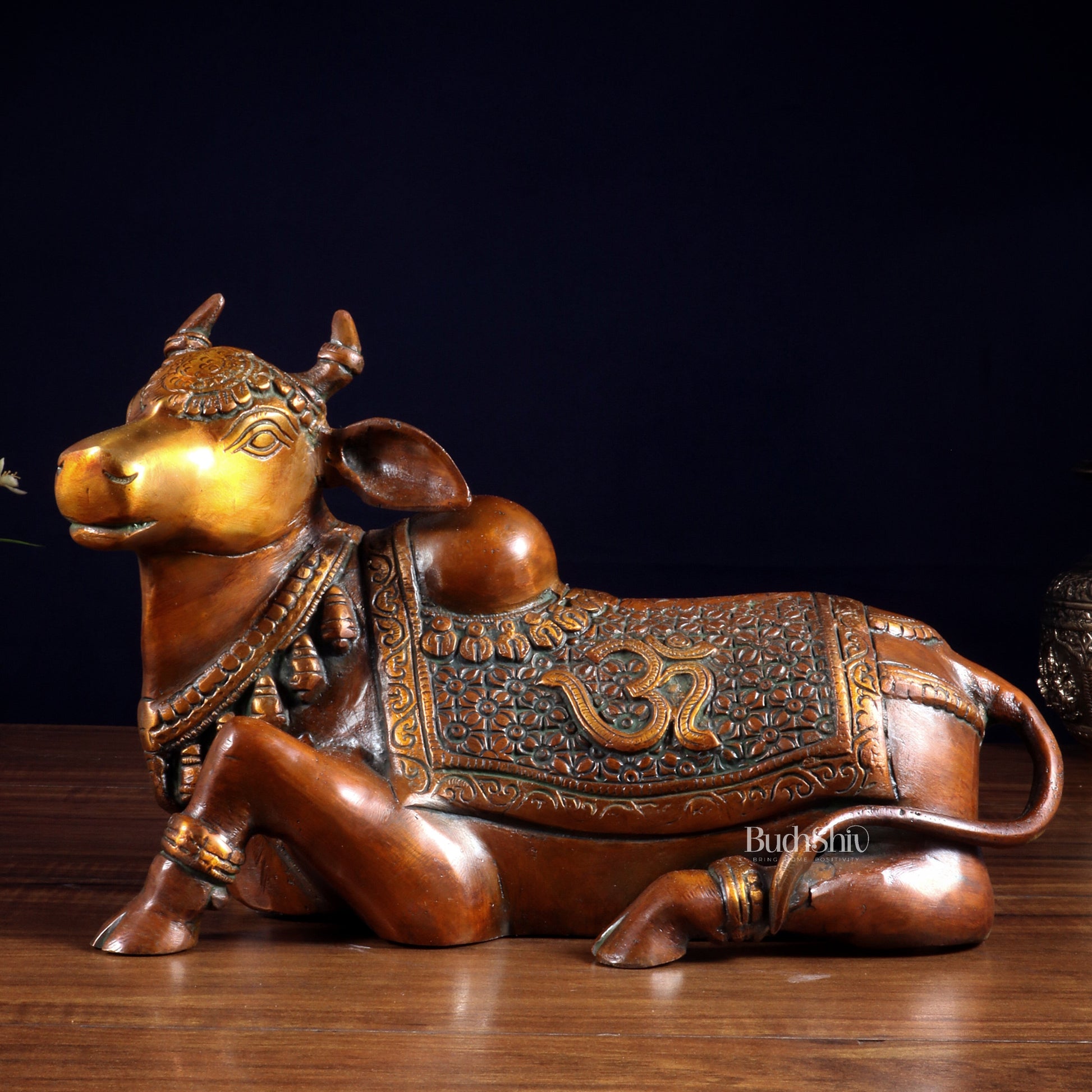 Handcrafted Brass Nandi Statue - 13.5 inch Chola tone - Sama Homes Idol - Brass Sculpture - Eco-friendly - Sama Homes