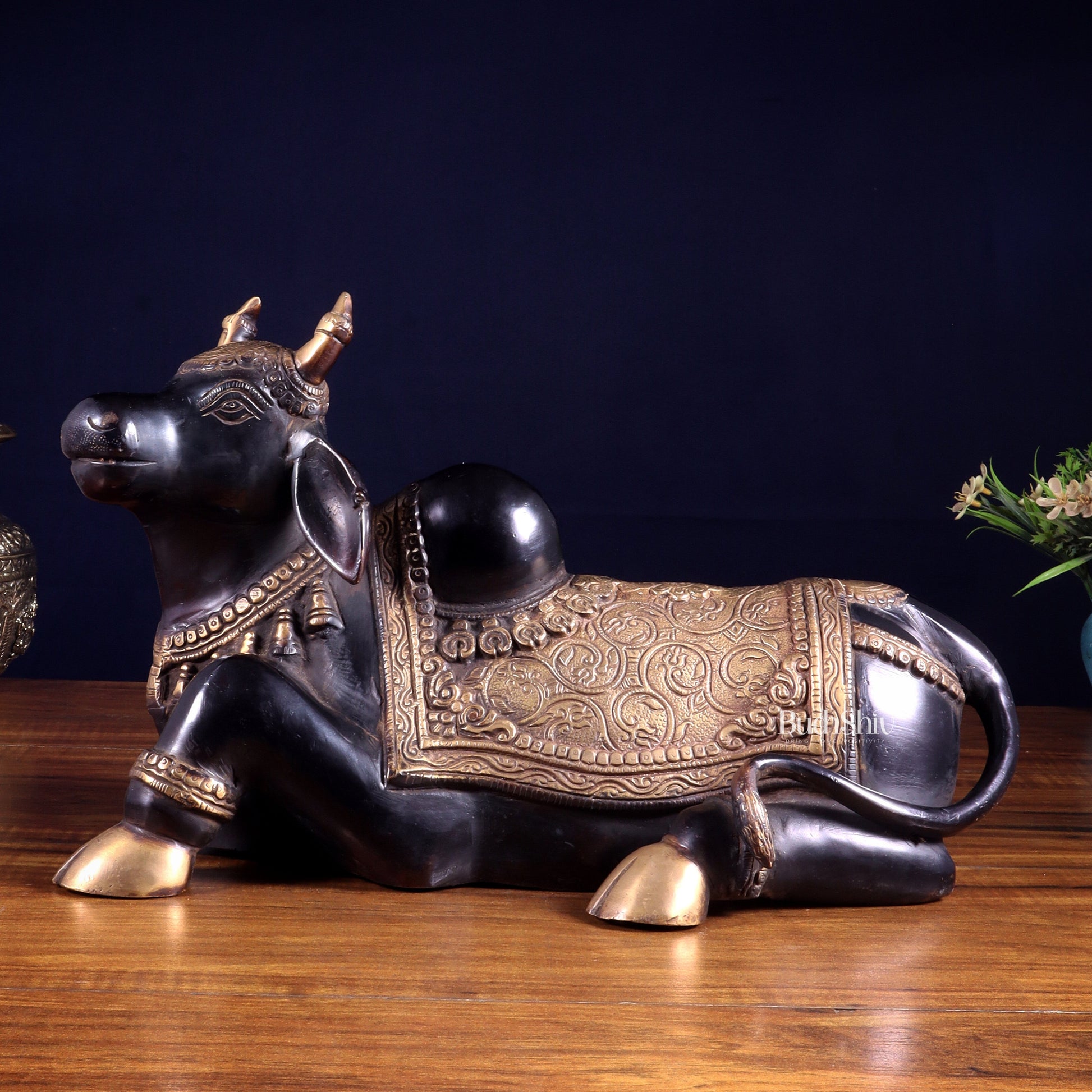 Brass Nandi Statue Black tone - 15 inch | 100% Certified Copper & Brass - Sama Homes Idol - Brass Sculpture - Eco-friendly - Sama Homes