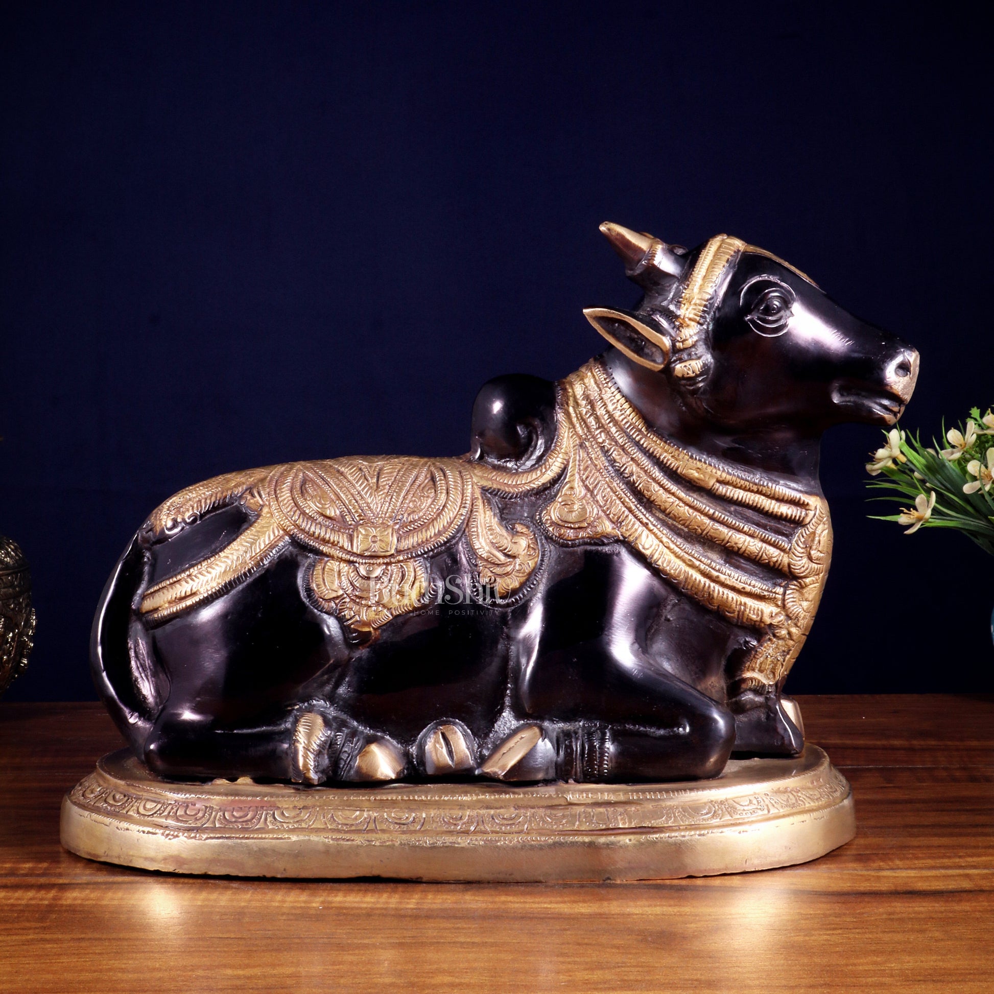 Pure Brass Vintage Nandi Statue – black tone 12.6 inch - Sama Homes Idol - Brass Sculpture - Eco-friendly - Sama Homes