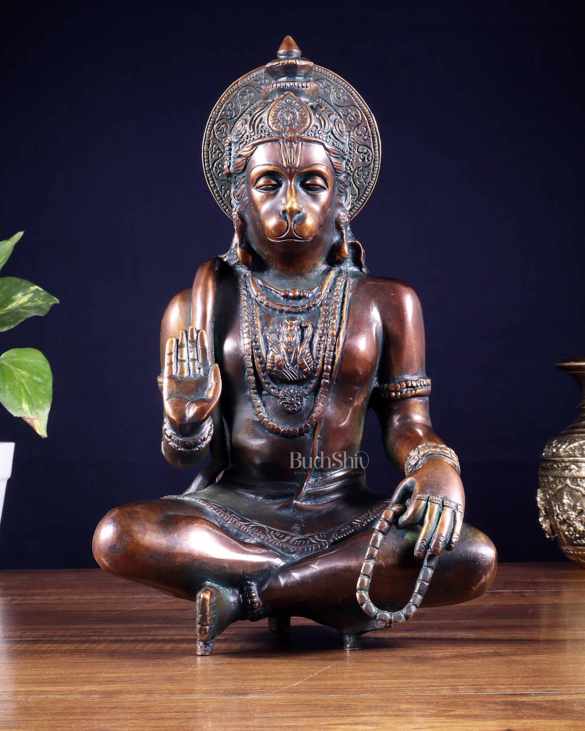 Divine Hanuman Brass blessing statue | 11" bronze tone - Sama Homes Idol - Brass Sculpture - Eco-friendly - Sama Homes