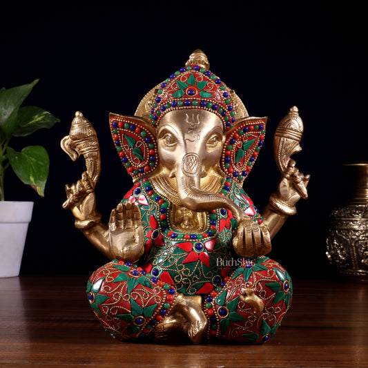 Brass lord Ganesha Idol with Sharp Features - 8 Inch | 100% Certified Copper & Brass - Sama Homes Idol - Brass Sculpture