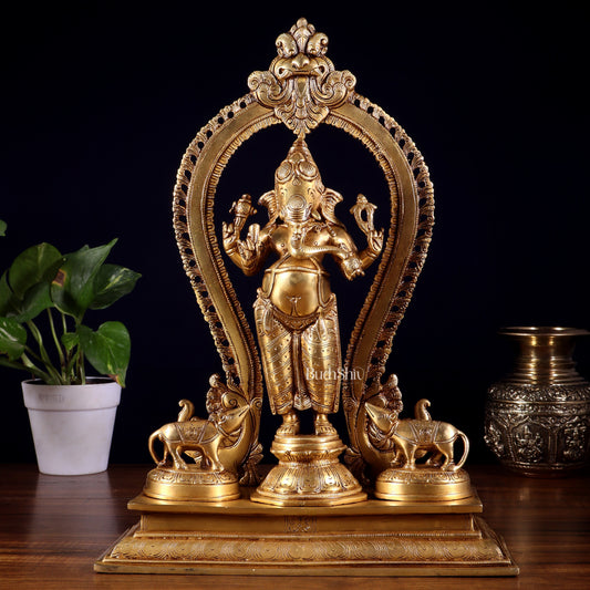 Pure Brass Standing Lord Ganesha Idol | 15” Height - Sama Homes Idol - Brass Sculpture