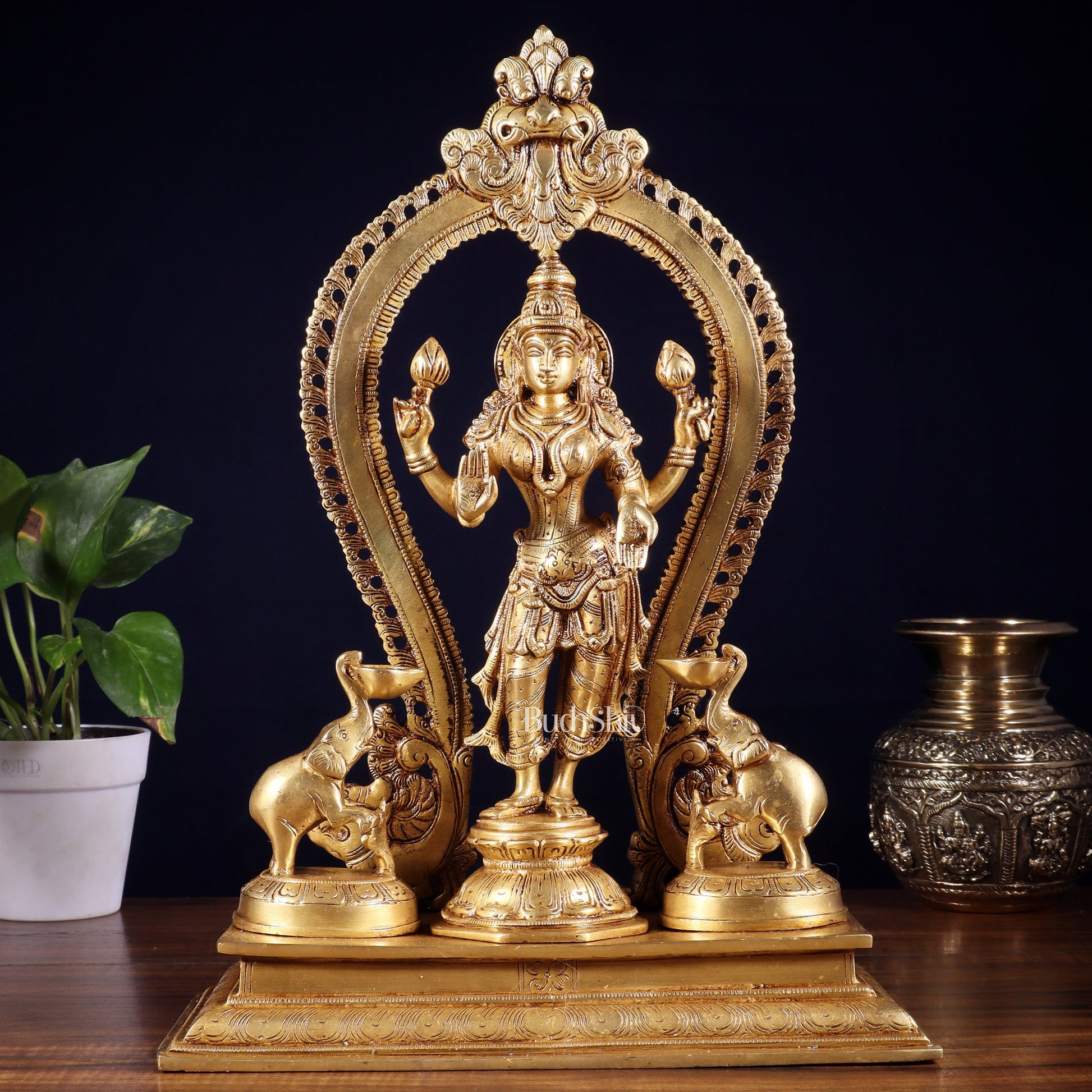 Pure Brass Standing Goddess Lakshmi Idol | 15” Height - Sama Homes Idol - Brass Sculpture - Eco-friendly - Sama Homes