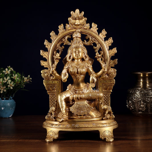 Pure Brass Goddess Lakshmi Idol with Prabhavali | 12 Inch - Sama Homes Idol - Brass Sculpture