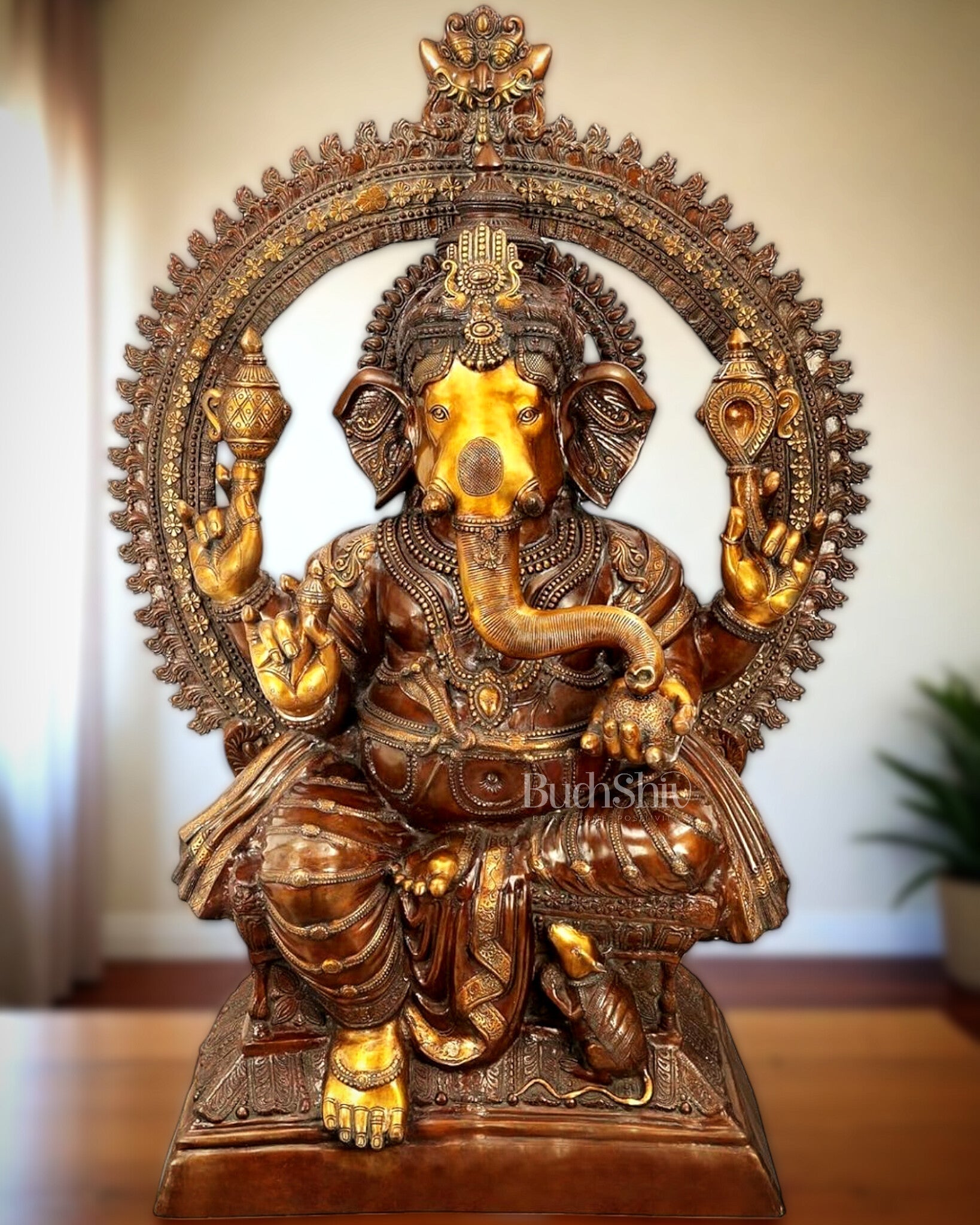 Monumental Pure Brass Lord Ganesha Statue – 230 kg | 6 Feet Tall - Sama Homes Idol - Brass Sculpture - Eco-friendly - Sama Homes