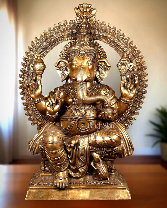 Massive Pure Brass Lord Ganesha Statue – 230 kg | 6 Feet Tall - Sama Homes Idol - Brass Sculpture