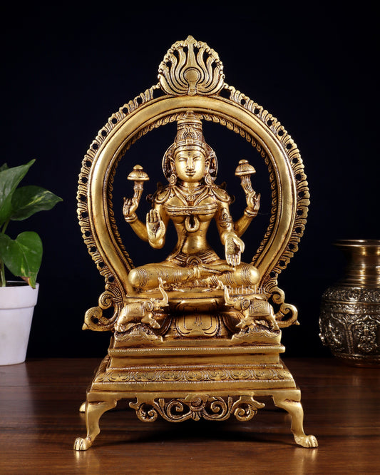 Pure Brass Goddess Lakshmi Idol with Prabhavali | 13 Inch - Sama Homes Idol - Brass Sculpture