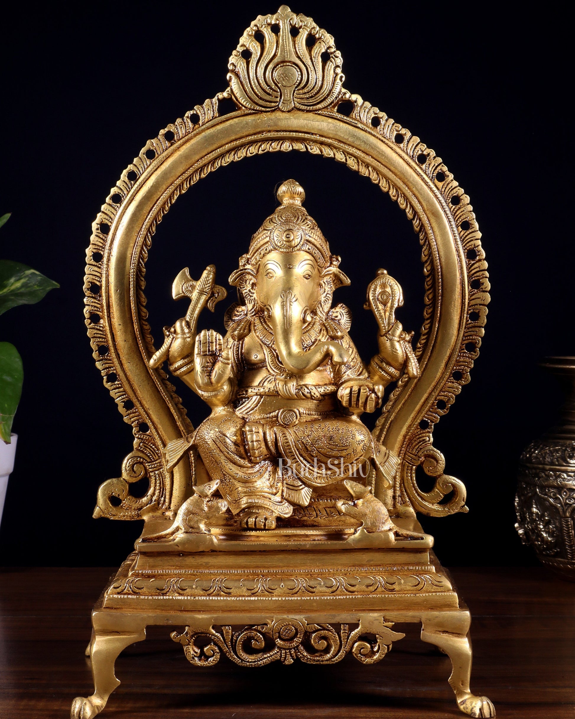 Pure Brass Lord Ganesha Idol with Prabhavali | 13 Inch - Sama Homes Idol - Brass Sculpture - Eco-friendly - Sama Homes