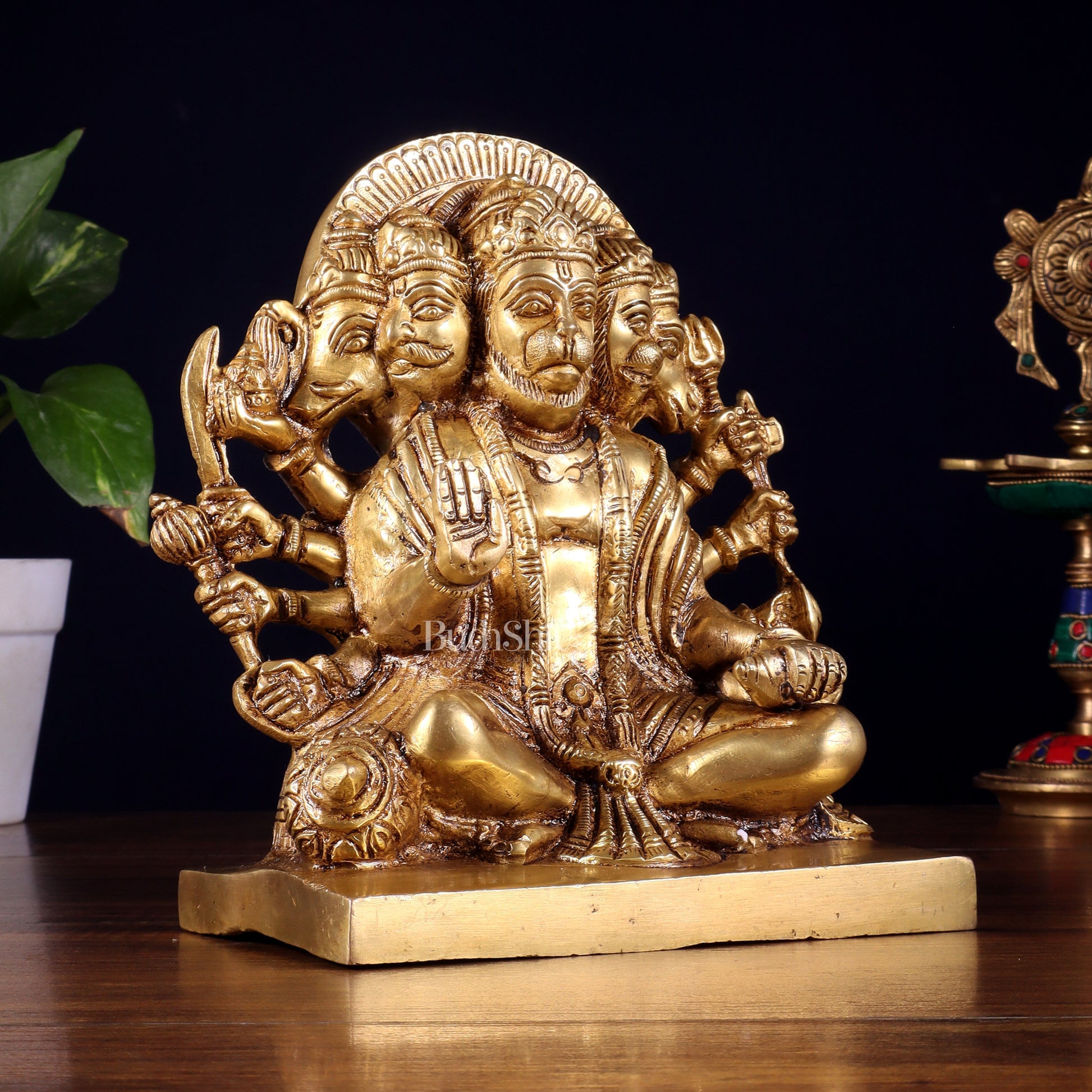 Pure Brass Panchmukhi Hanuman Statue 7.5 Inch - Sama Homes Idol - Brass Sculpture - Eco-friendly - Sama Homes