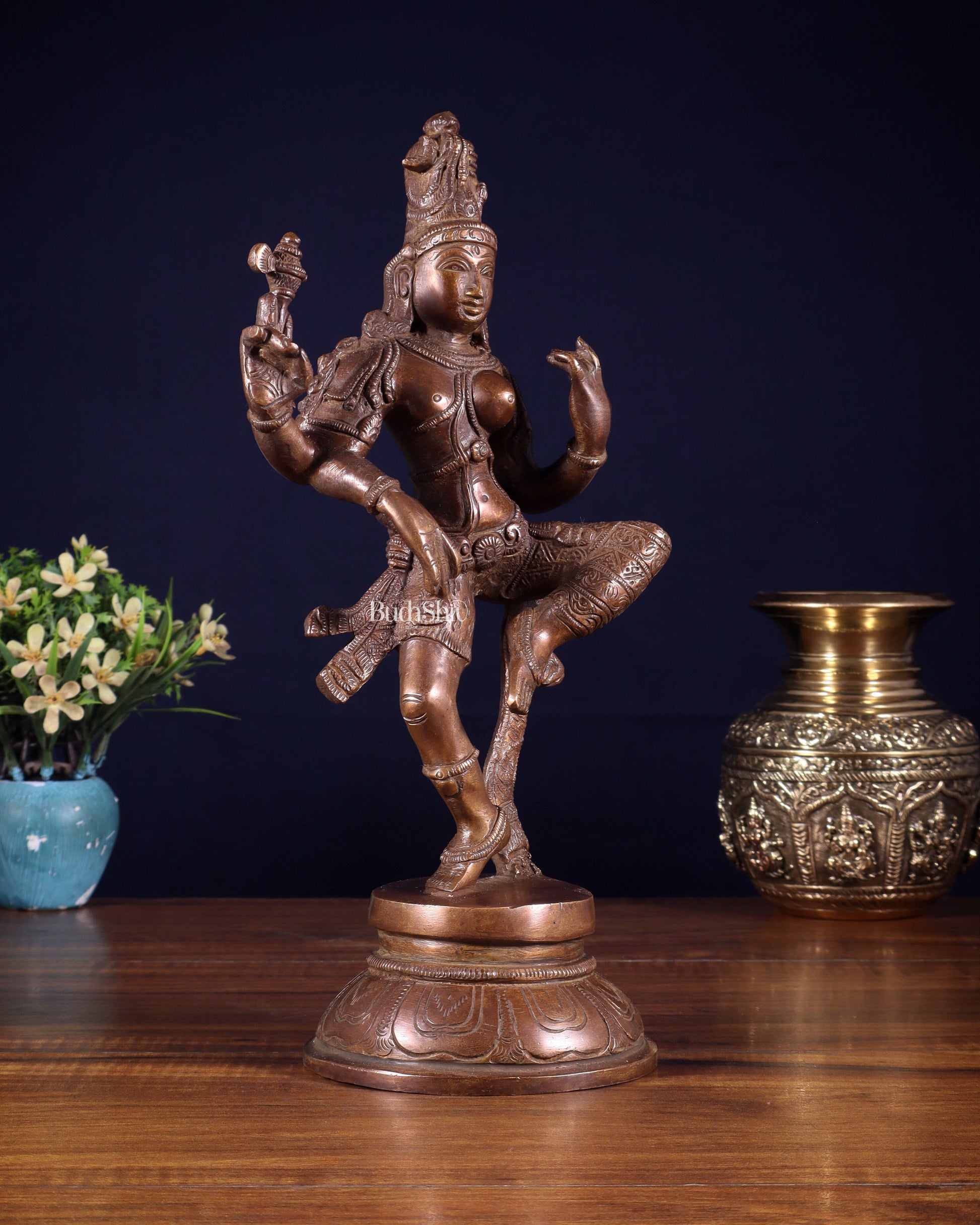 Brass Dancing Ardhanarishvara Statue - 12" Dark brown | 100% Certified Copper & Brass - Sama Homes Idol - Brass Sculpture - Eco-friendly - Sama Homes