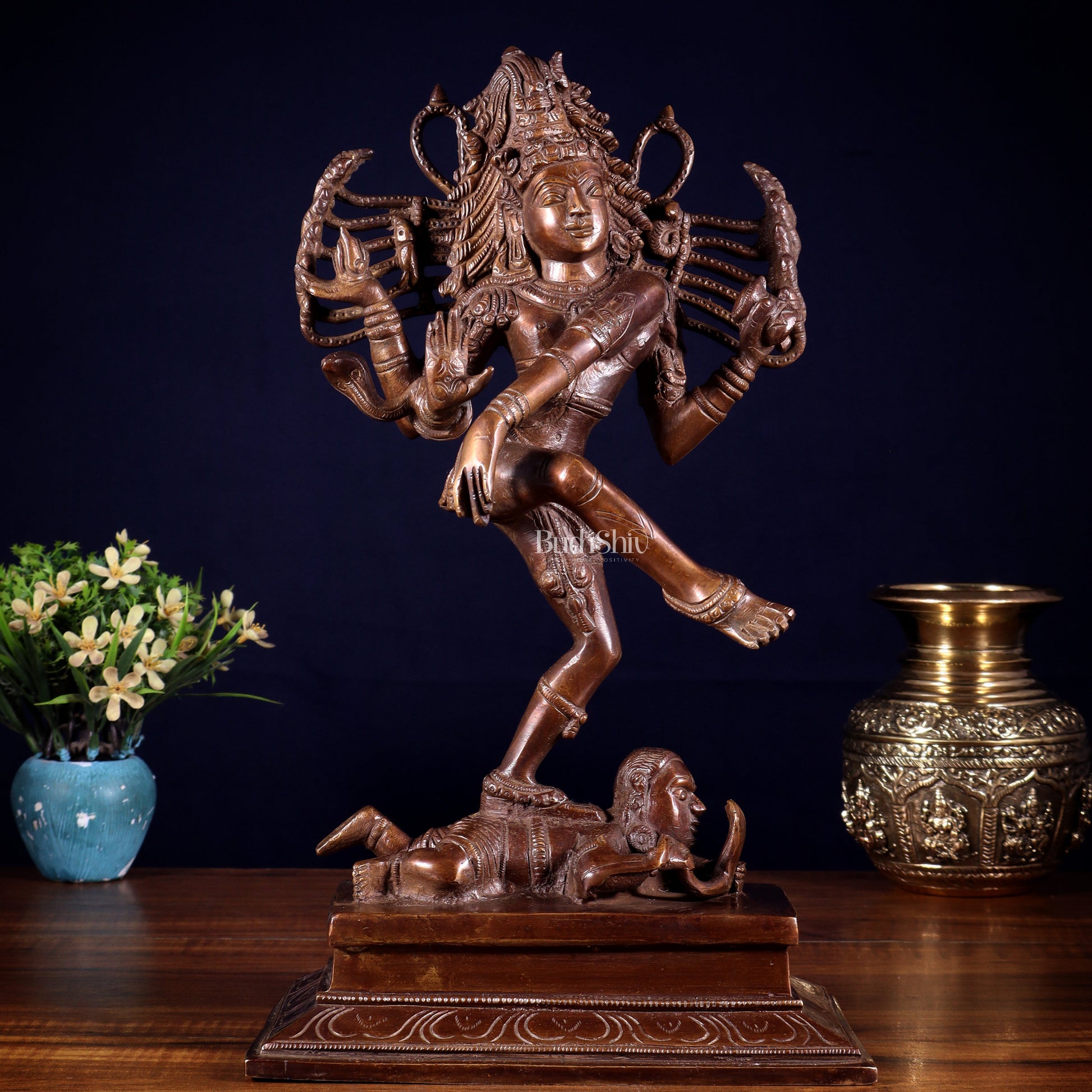 Brass Dancing Shiva Nataraja statue 14" Dark Brown | 100% Certified Copper & Brass - Sama Homes Idol - Brass Sculpture - Eco-friendly - Sama Homes