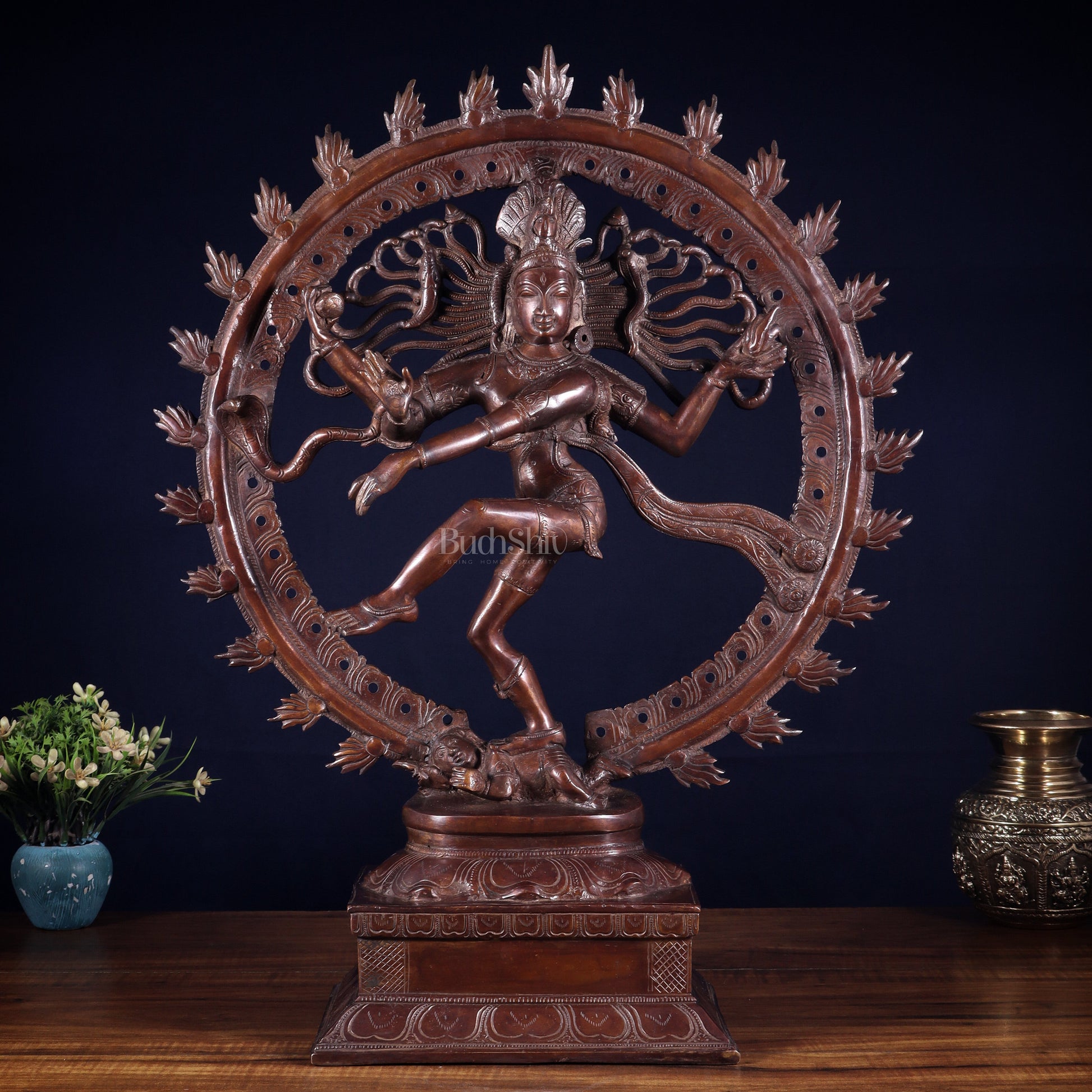 Pure Brass Unique Dancing Shiva Nataraja Statue - Height 21" dark brown - Sama Homes Idol - Brass Sculpture - Eco-friendly - Sama Homes