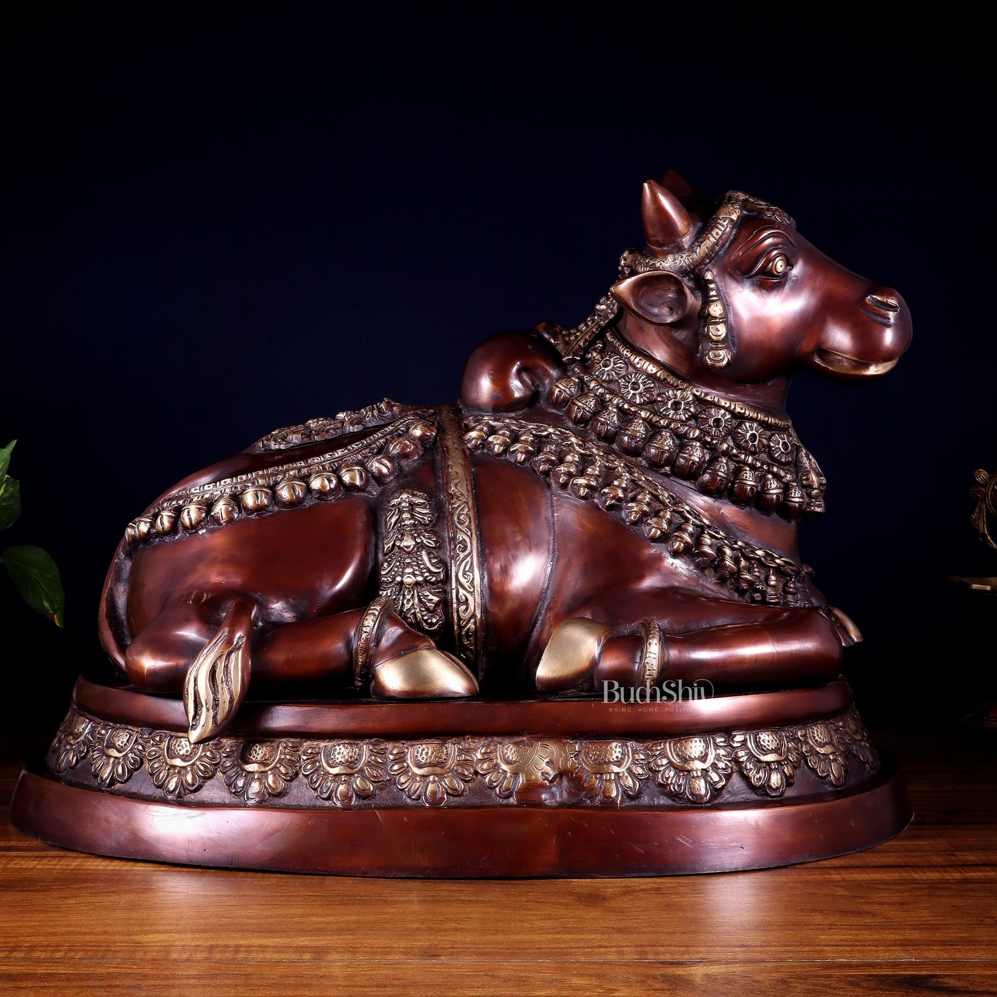 Large brass Nandi Statue 22 inch brown tone - Sama Homes Idol - Brass Sculpture - Eco-friendly - Sama Homes