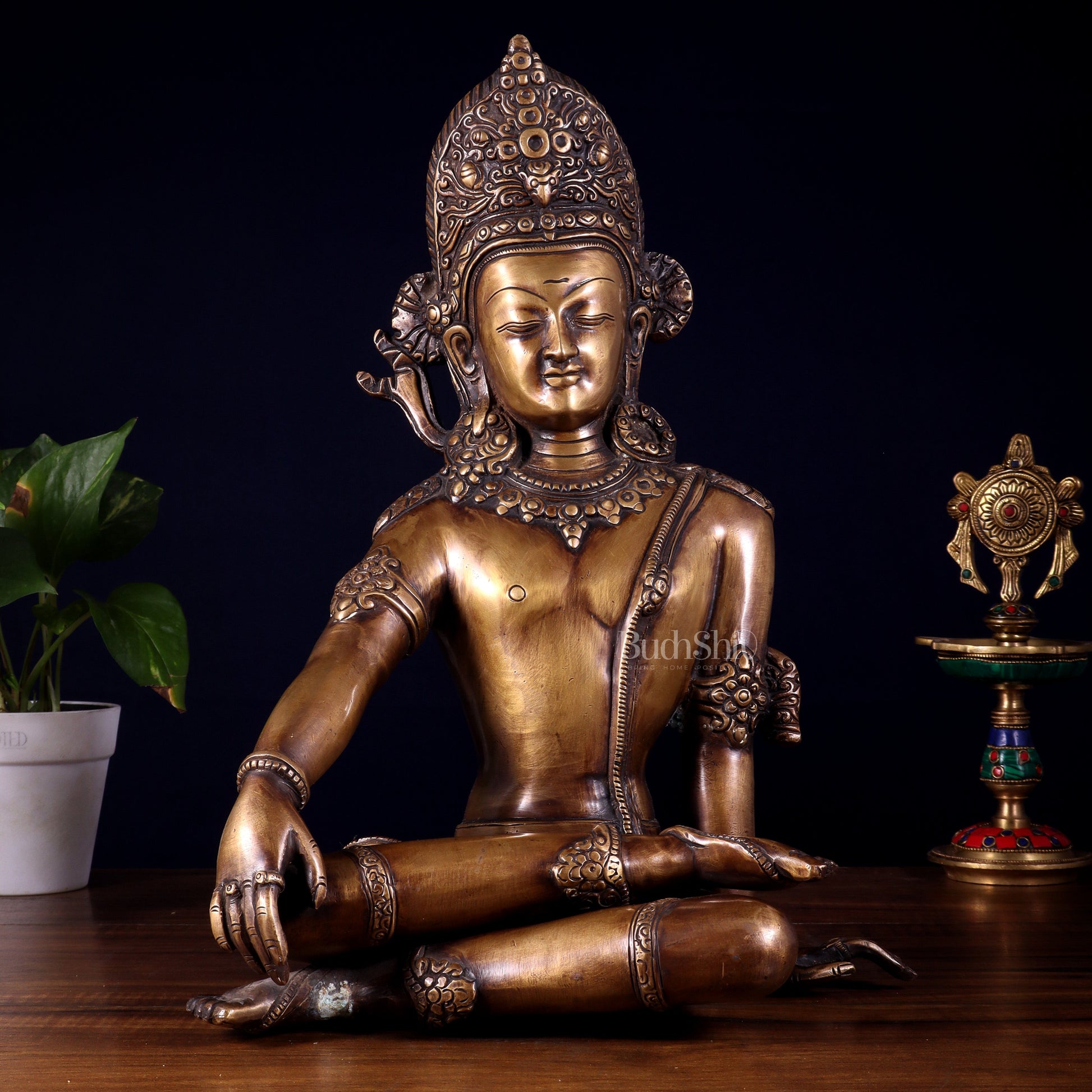 Handcrafted Brass Lord Indra Statue vintage tone , 14" - Sama Homes Idol - Brass Sculpture - Eco-friendly - Sama Homes