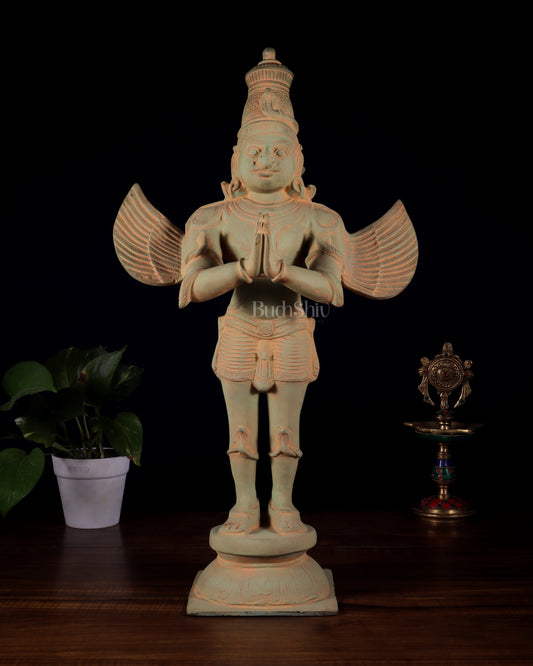 Brass Standing Garuda Dev Statue - 22 Inch Green sand patina | 100% Certified Copper & Brass - Sama Homes Idol - Brass Sculpture