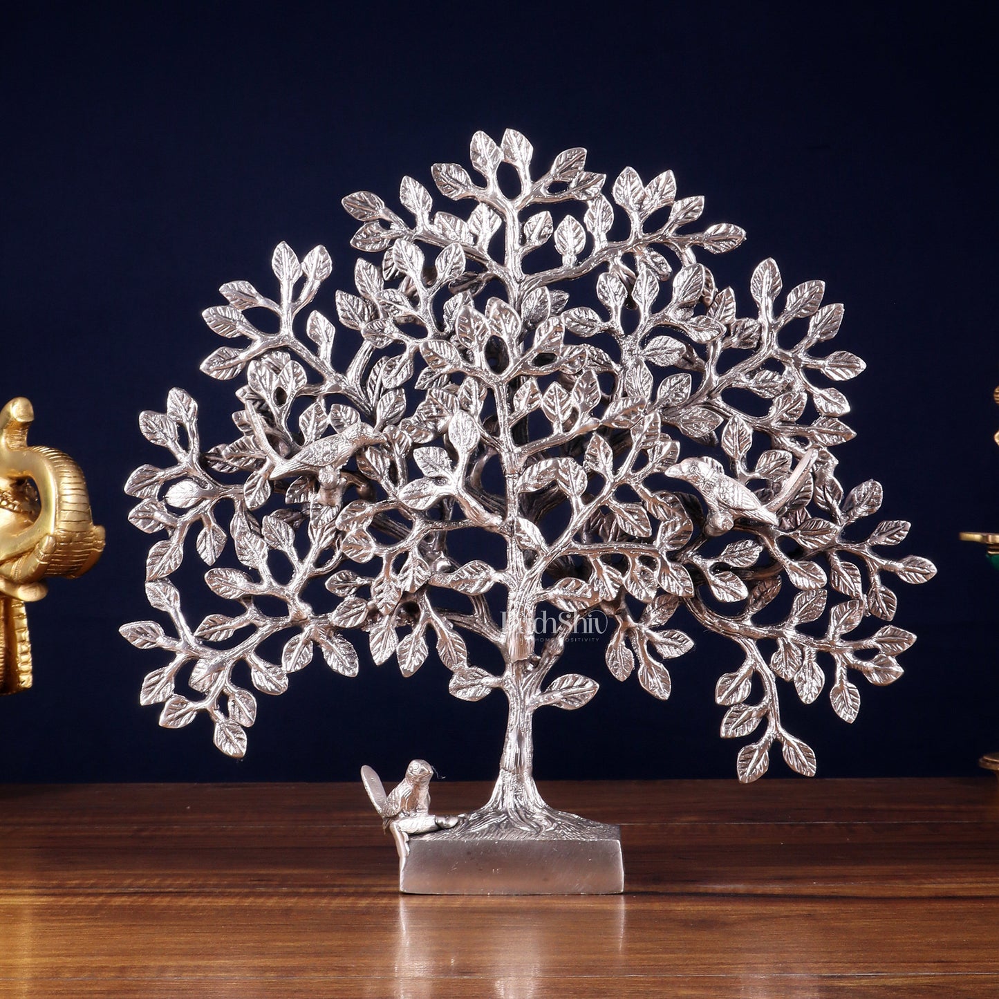 Brass Kalpavriksha tree for tables 11" silver plated | 100% Certified Copper & Brass - Sama Homes Idol - Brass Sculpture