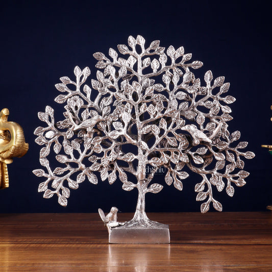 Brass Kalpavriksha tree for tables 11" silver plated | 100% Certified Copper & Brass - Sama Homes Idol - Brass Sculpture
