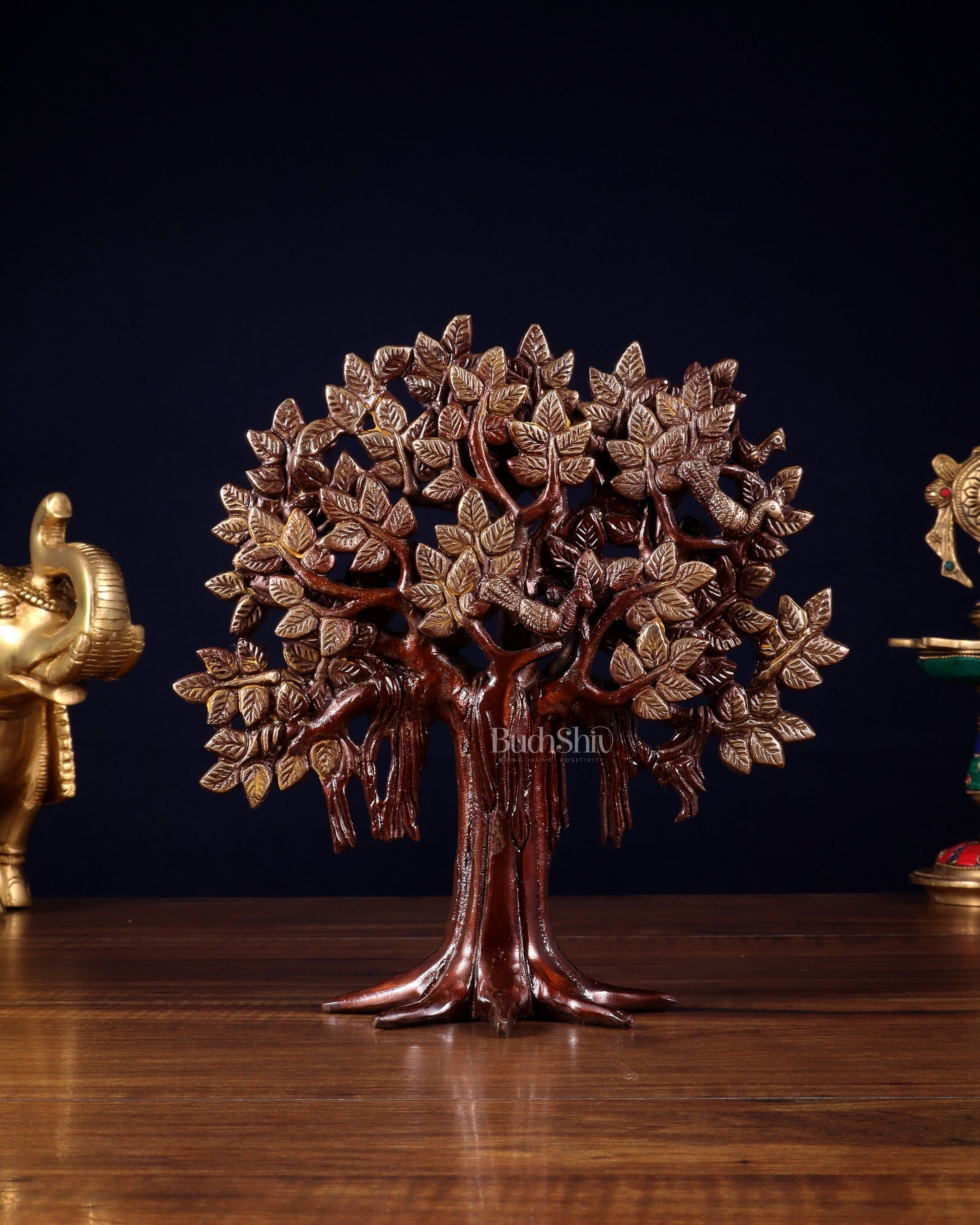 Pure Brass Handcrafted Kalpavriksha Tree - Table Standing 9" vintage tone - Eco-friendly - Sama Homes