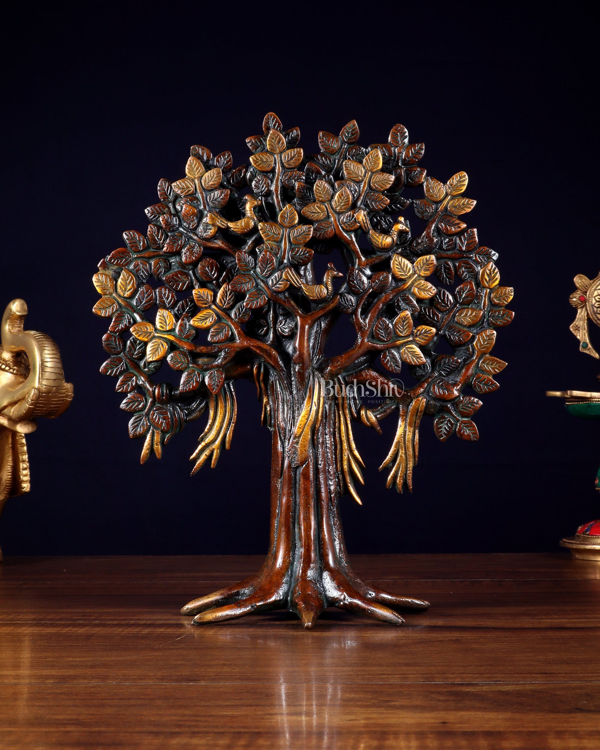 Pure Brass Handcrafted Kalpavriksha Tree - Table Standing - 11" vintage - Eco-friendly - Sama Homes