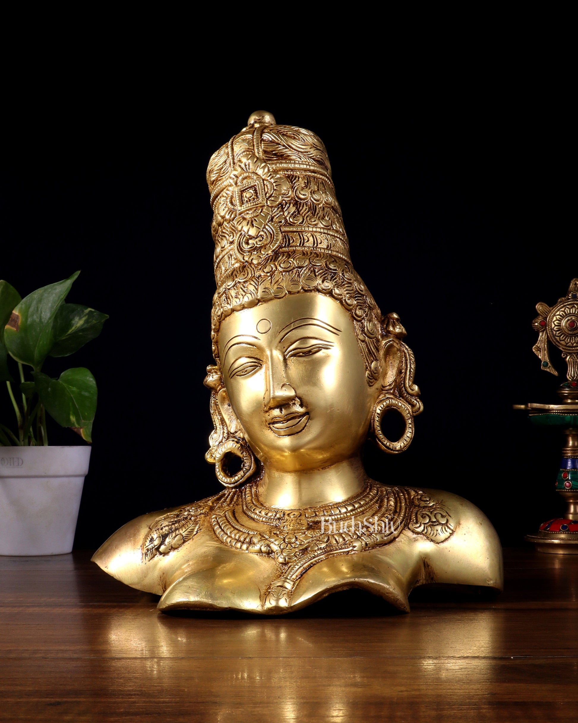 Brass Parvati face Bust table accent 12" Butter gold | 100% Certified Copper & Brass - Sama Homes Idol - Brass Sculpture - Eco-friendly - Sama Homes